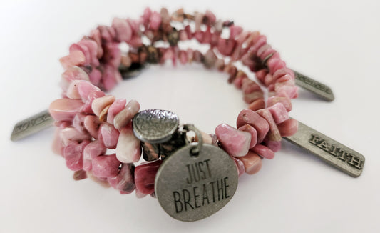 Rhodonite Bracelet, Wrap Bracelet, Memory Wire Bracelet, Inspirational Gifts, Encouragement Gift, Just breathe