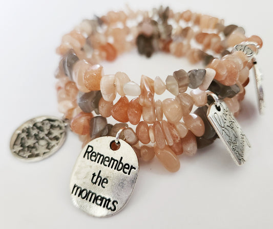 Peach bracelet, Memory Wire Bracelet, Beaded Bracelet, Inspirational Gifts, Moonstone bracelet, Healing Crystal Bracelet, celestial jewelry