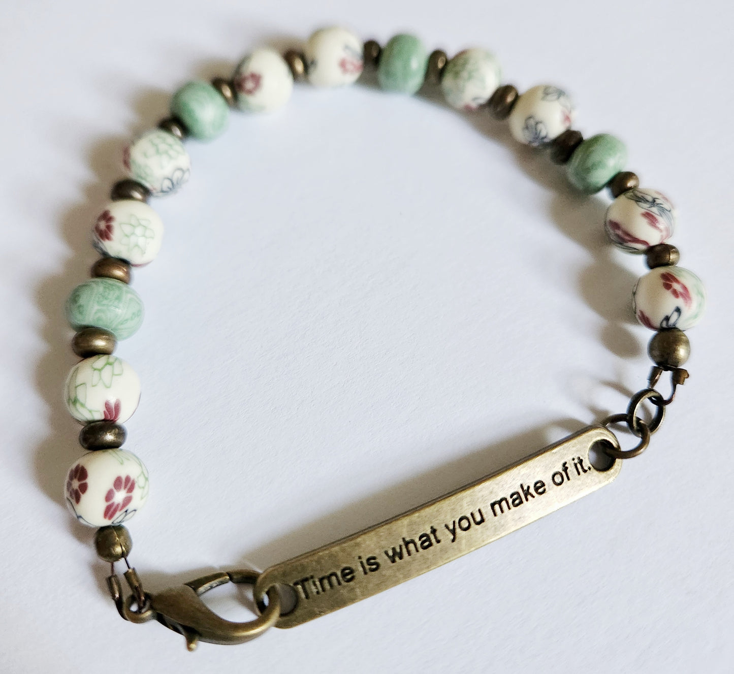 Beaded Bracelet, Inspirational Words, Time is what you make of it, Birthday Gift for Her, Gold Bracelet, Trendy Jewelry