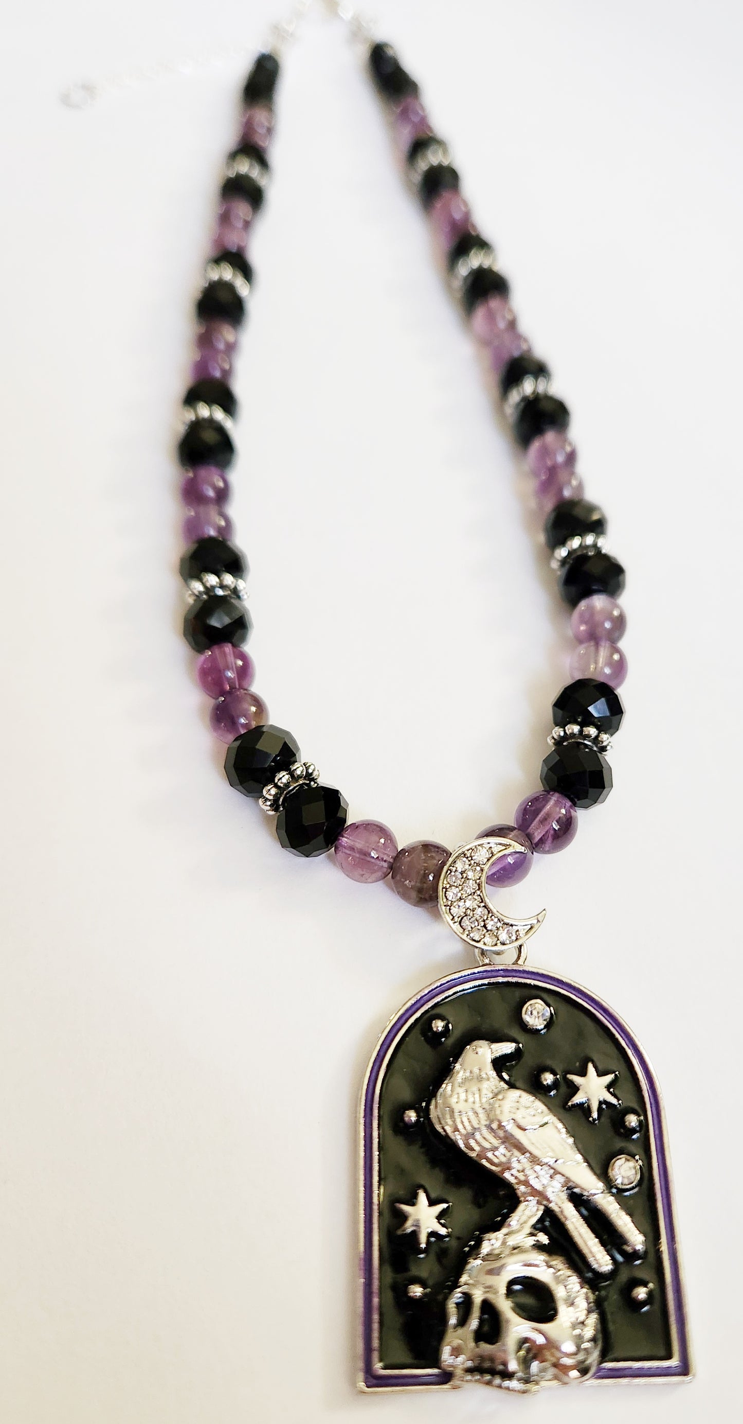 Crow necklace, Halloween jewelry, Amethyst Necklace, Art deco necklace, Best Friend gift