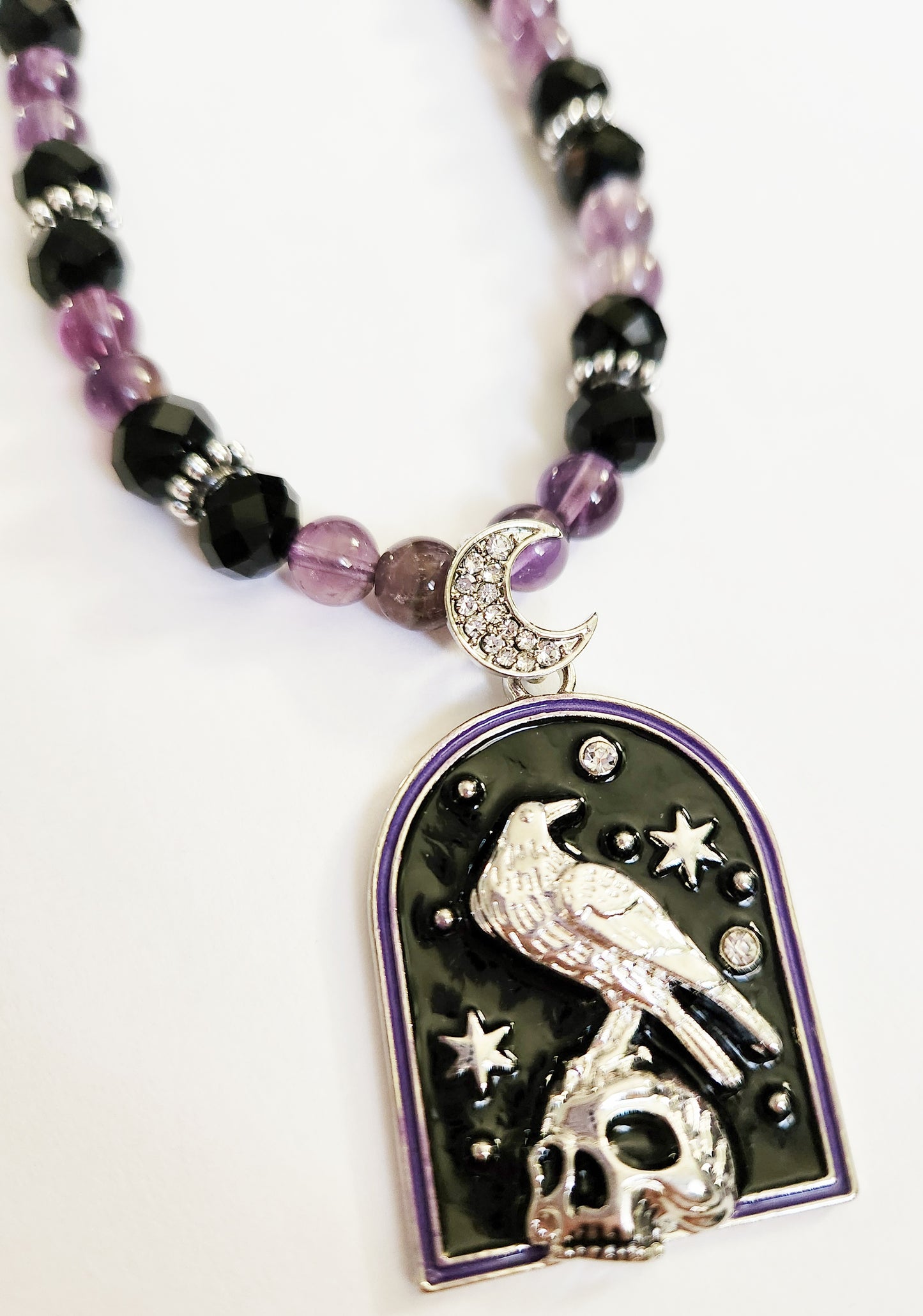 Crow necklace, Halloween jewelry, Amethyst Necklace, Art deco necklace, Best Friend gift