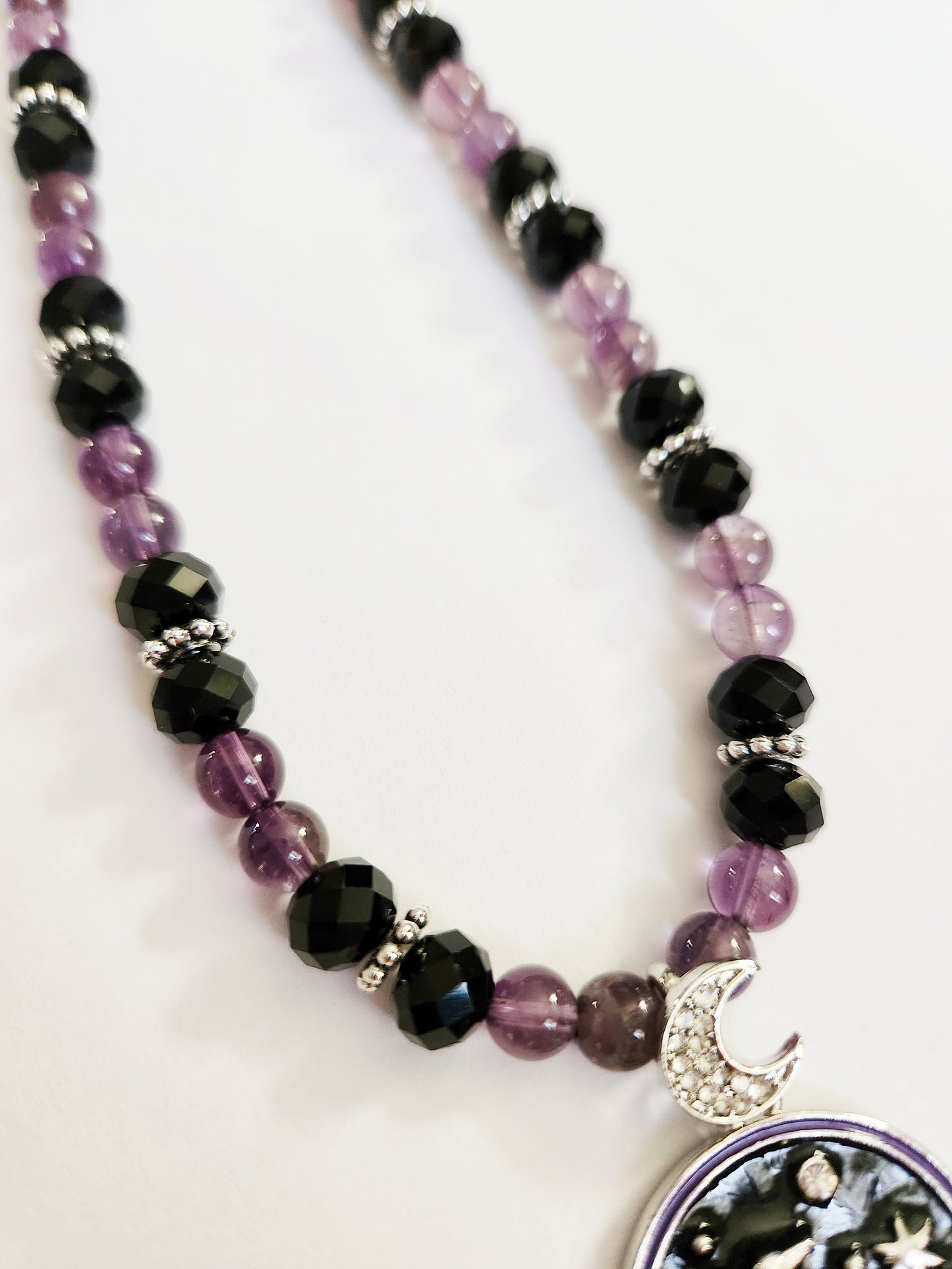 Crow necklace, Halloween jewelry, Amethyst Necklace, Art deco necklace, Best Friend gift