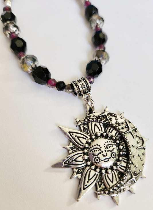 Sun necklace, boho beaded necklace, celestial jewelry, crystal necklace, sister gift, gift for Mom, Magickal Moon jewelry