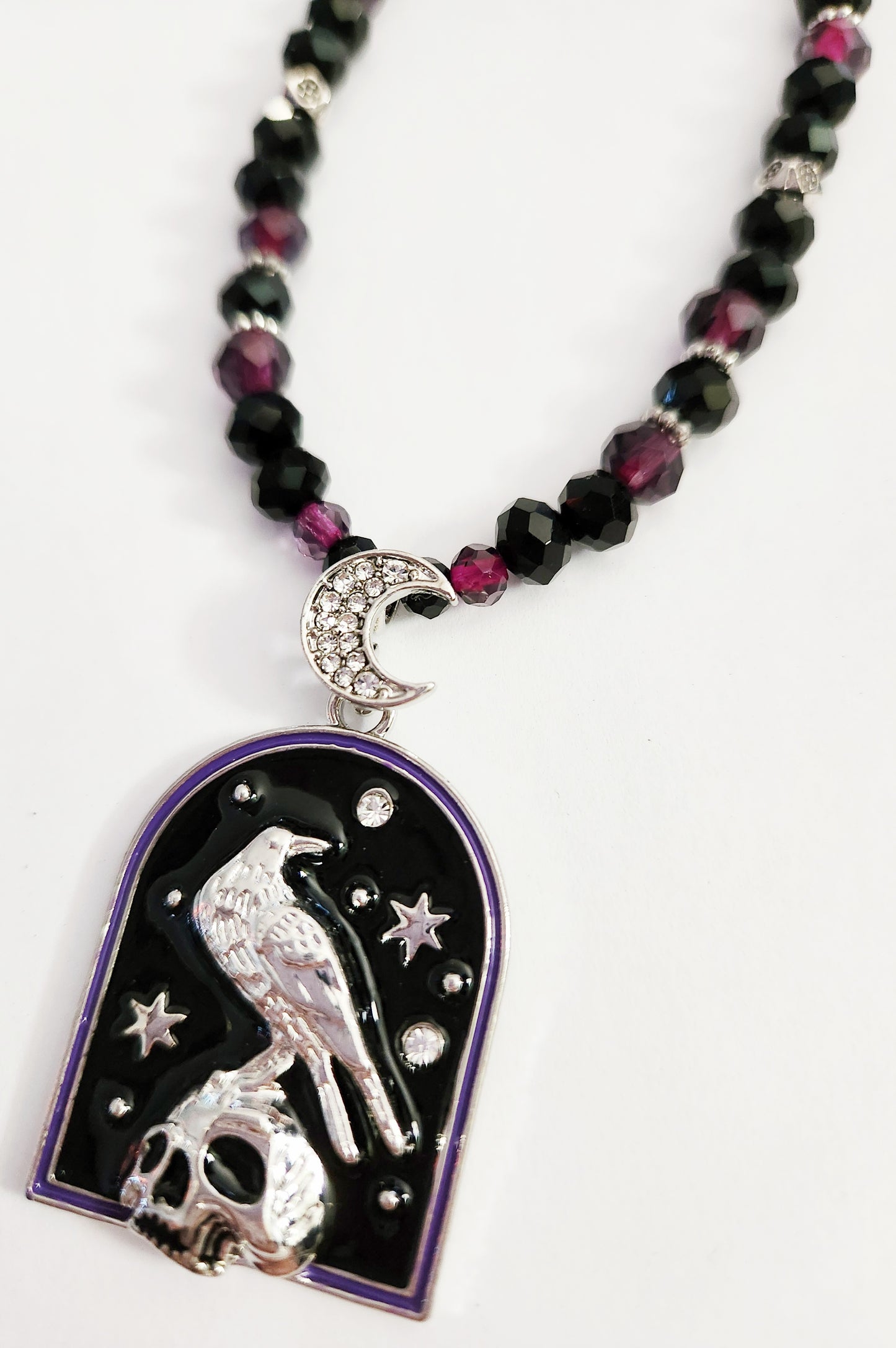 Crow necklace, Halloween jewelry, purple necklace, Art deco necklace, Best Friend gift