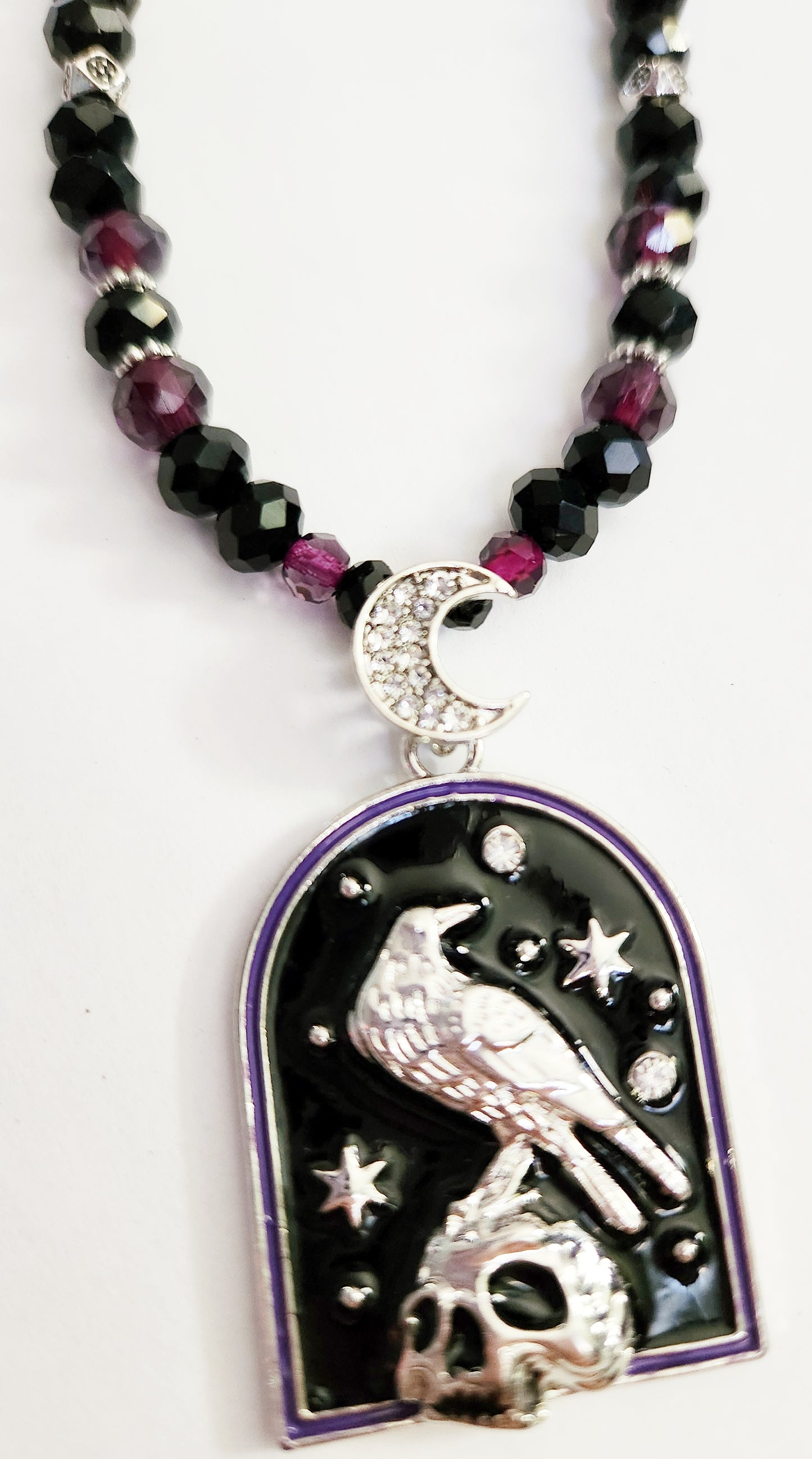 Crow necklace, Halloween jewelry, purple necklace, Art deco necklace, Best Friend gift