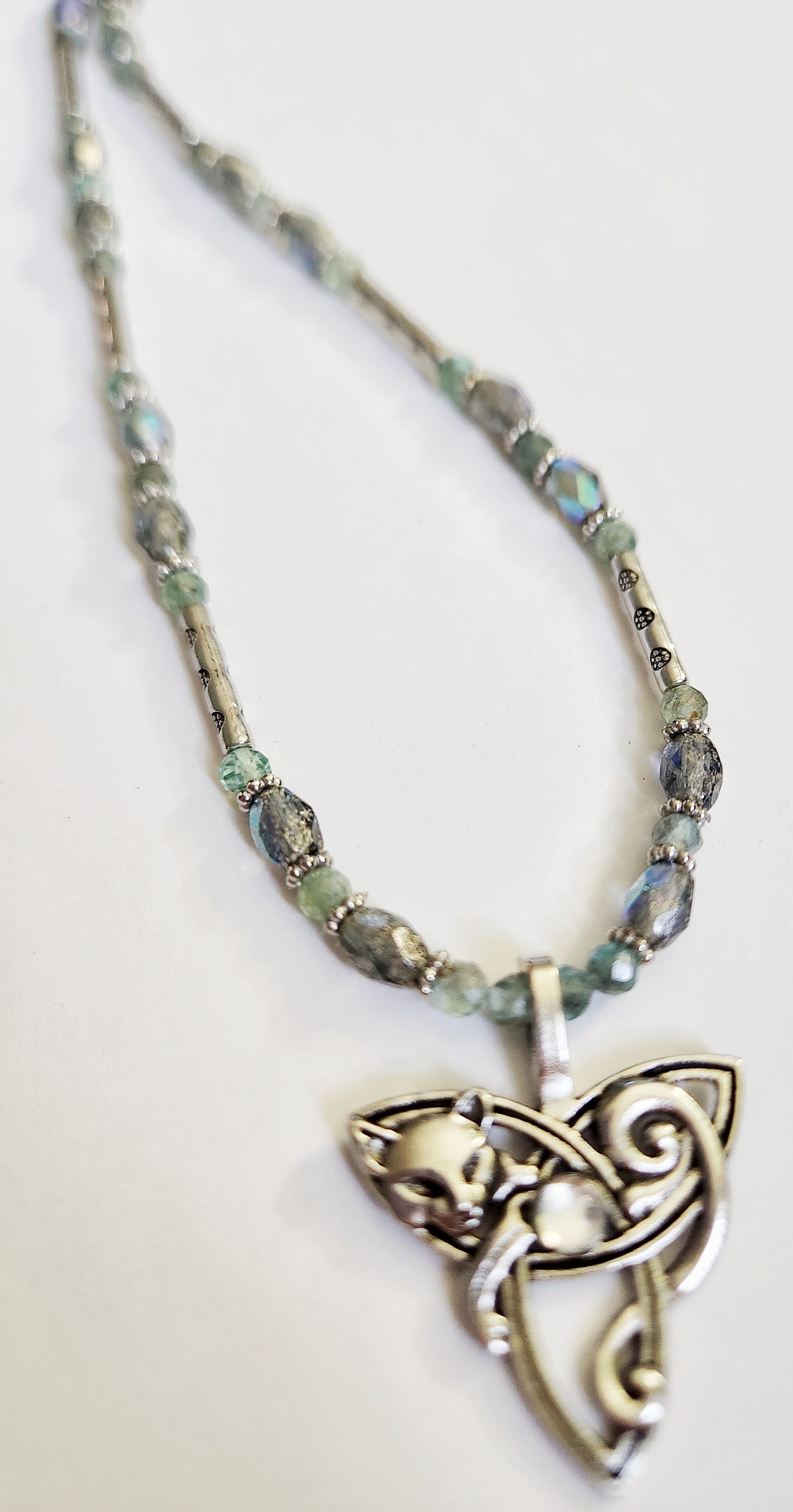 Silver fox necklace, beaded statement necklace, gift for Mom, sister gift, artisan silver jewelry