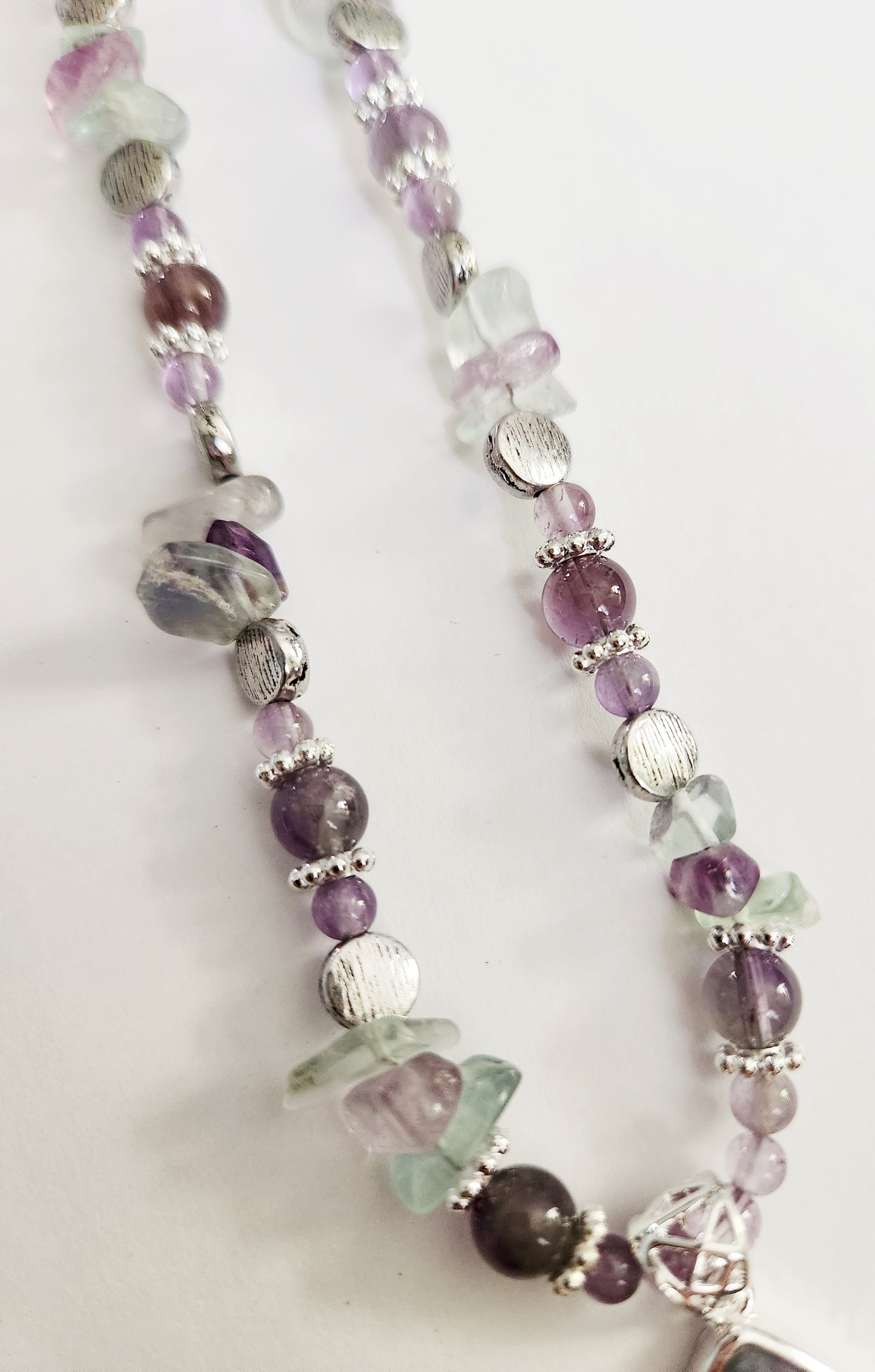 Fluorite gemstone necklace, beaded statement necklace, gift for Mom, sister gift, artisan silver jewelry