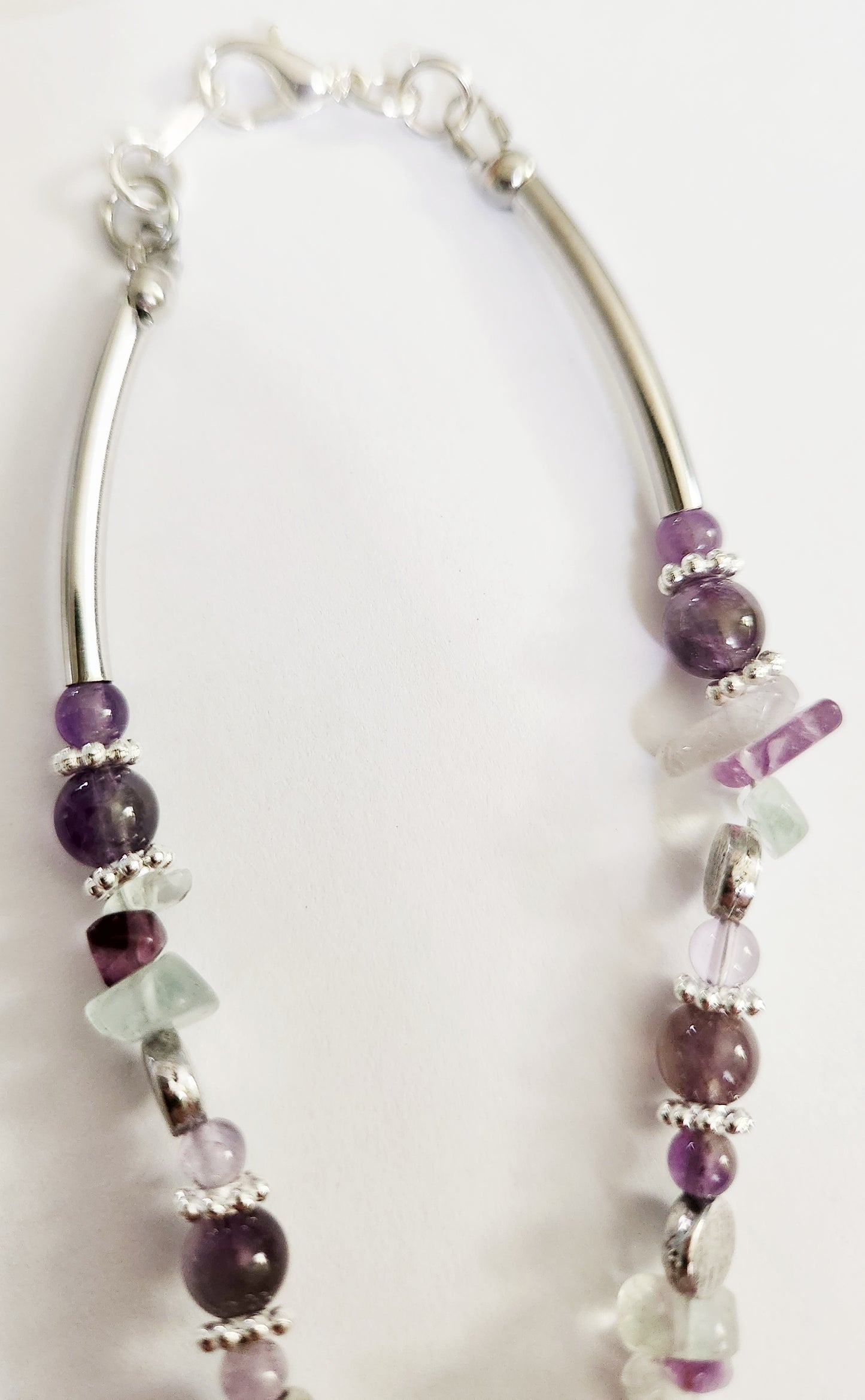 Fluorite gemstone necklace, beaded statement necklace, gift for Mom, sister gift, artisan silver jewelry