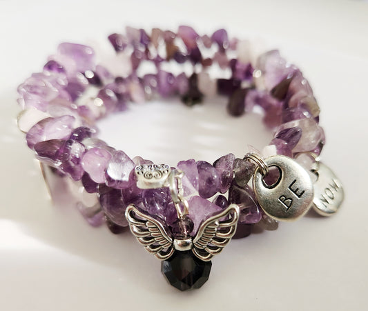 Amethyst bracelet, purple gemstone bracelet, February birthstone, gemstone wrap bracelet