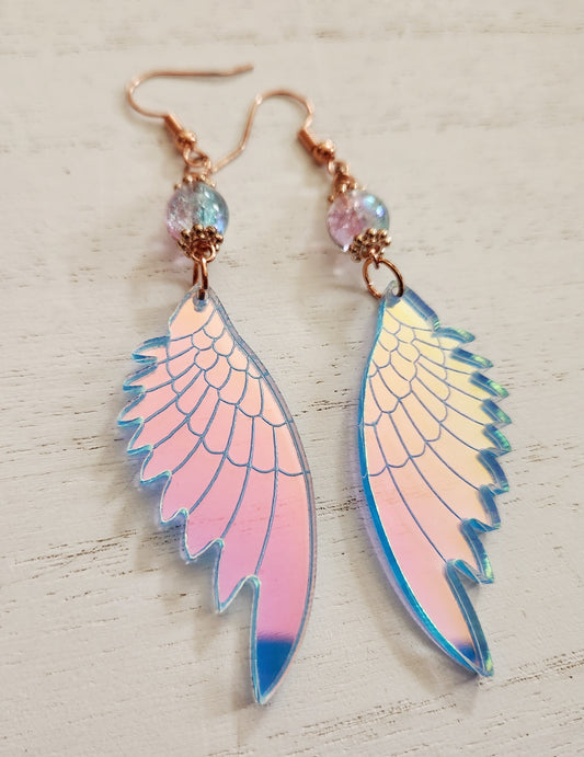 Angel wing earrings, prism earrings, bright copper earrings, birthday gift for best friend