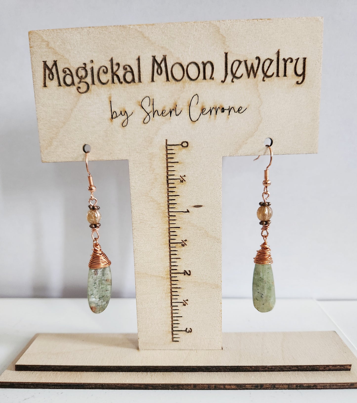 Green Kyanite earrings, wire wrapped gemstone earrings, statement earrings, gift for Mom