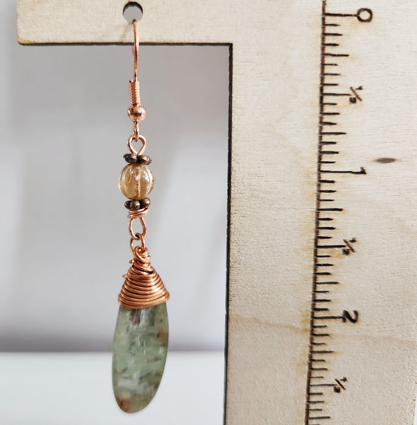 Green Kyanite earrings, wire wrapped gemstone earrings, statement earrings, gift for Mom