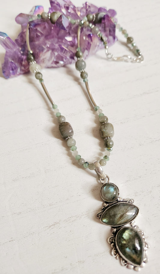 Labradorite necklace, beaded statement necklace, gift for Mom, sister gift, artisan silver jewelry