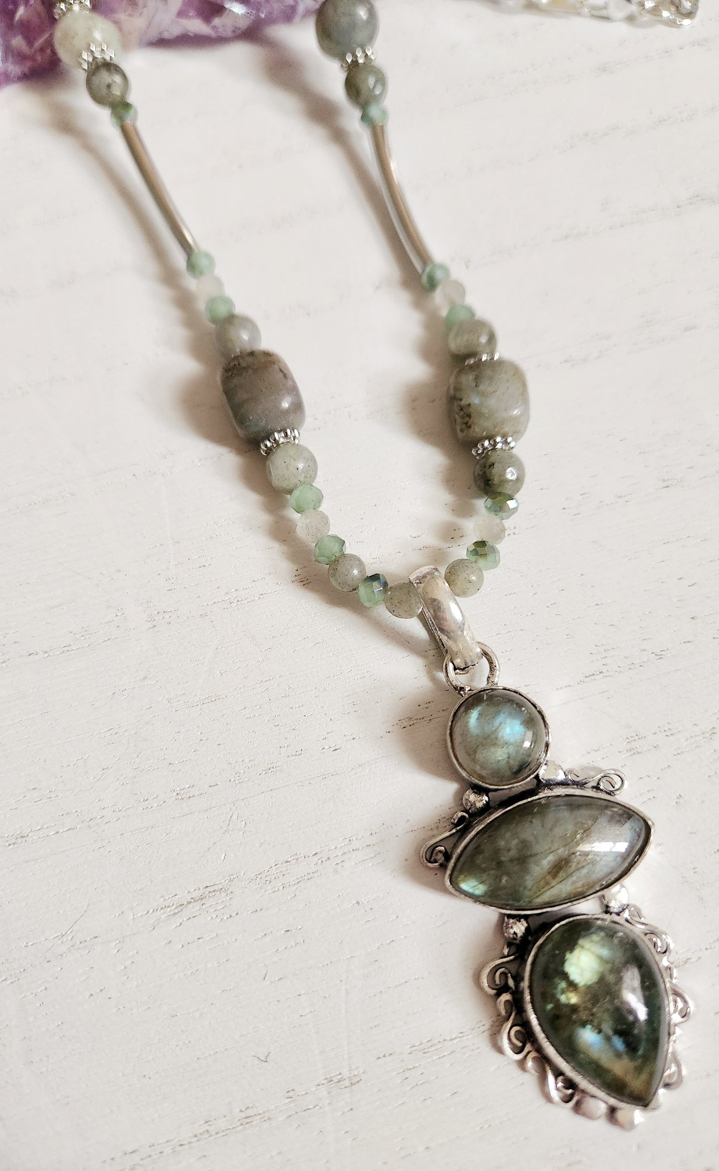 Labradorite necklace, beaded statement necklace, gift for Mom, sister gift, artisan silver jewelry