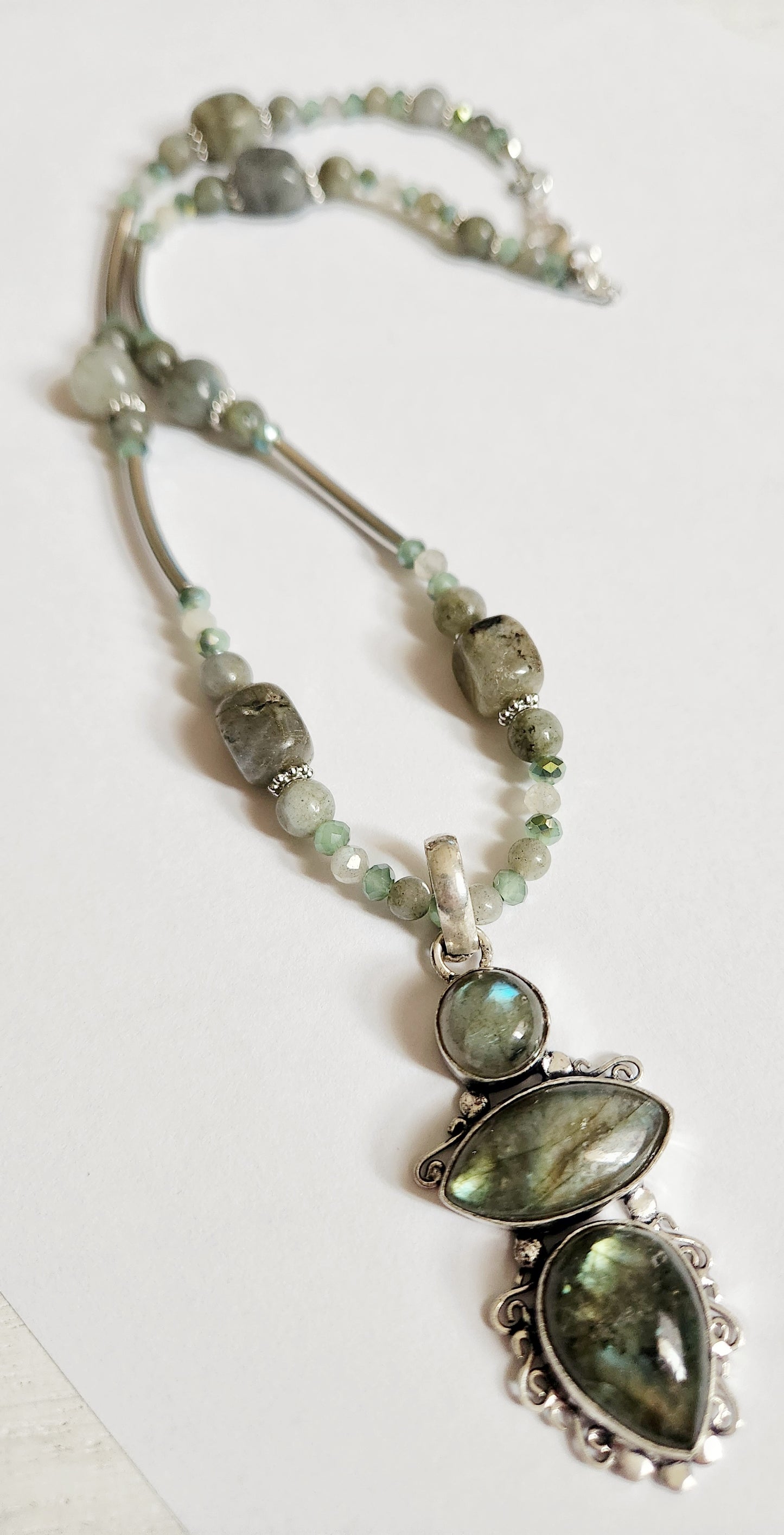 Labradorite necklace, beaded statement necklace, gift for Mom, sister gift, artisan silver jewelry