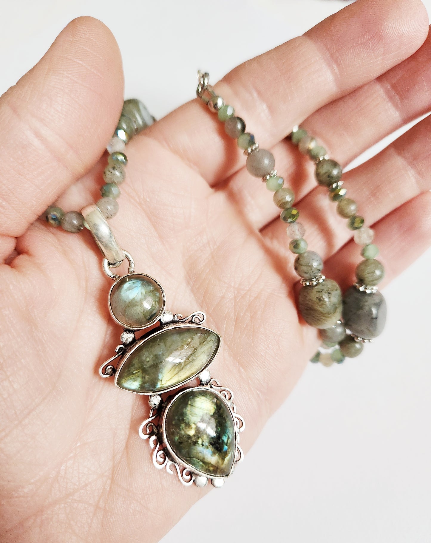 Labradorite necklace, beaded statement necklace, gift for Mom, sister gift, artisan silver jewelry