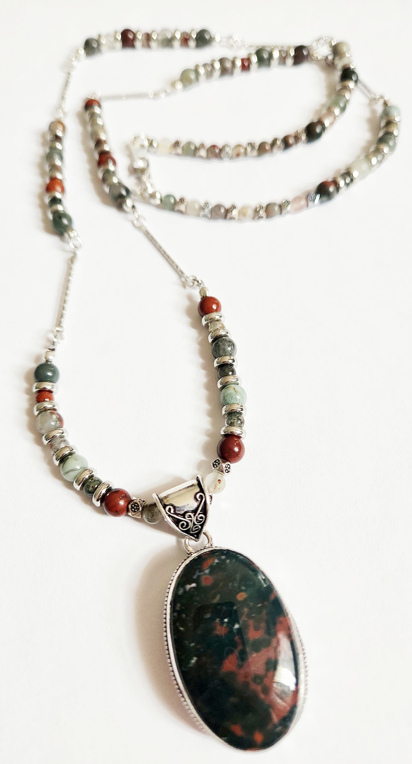 Bloodstone necklace, beaded statement necklace, gift for Mom, sister gift, artisan silver jewelry