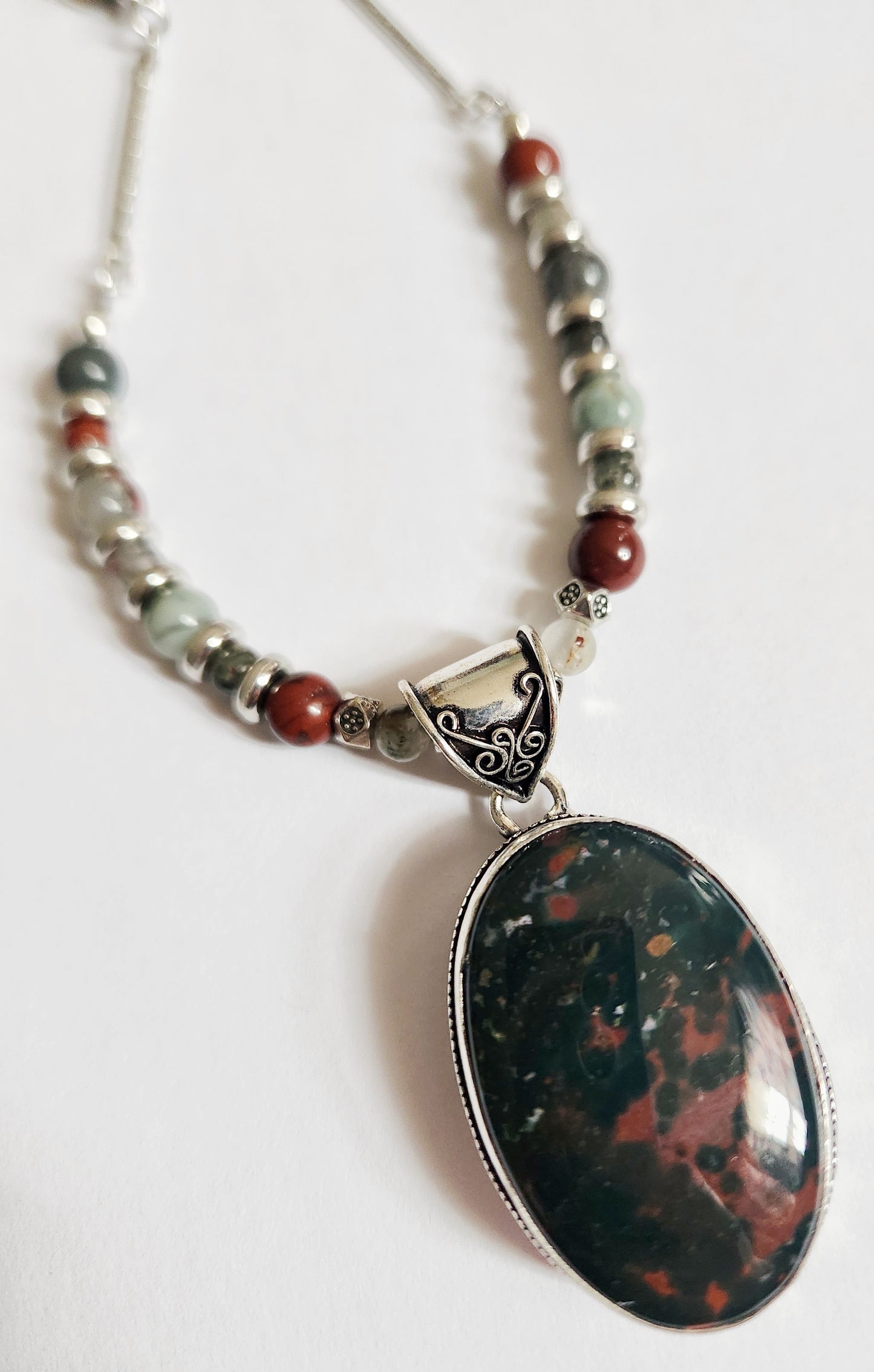 Bloodstone necklace, beaded statement necklace, gift for Mom, sister gift, artisan silver jewelry