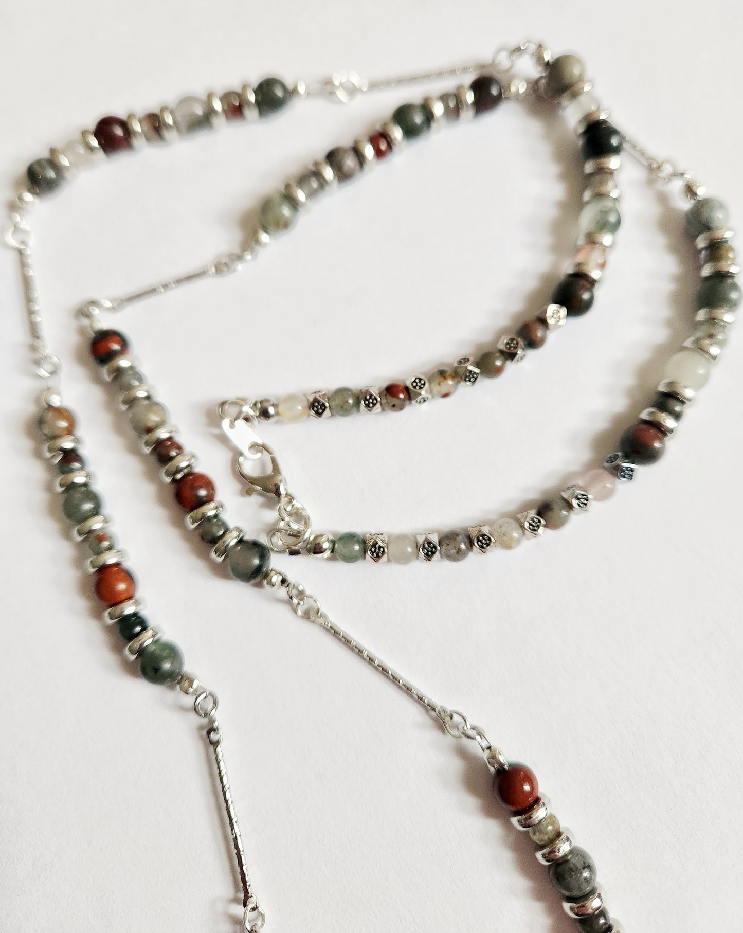 Bloodstone necklace, beaded statement necklace, gift for Mom, sister gift, artisan silver jewelry