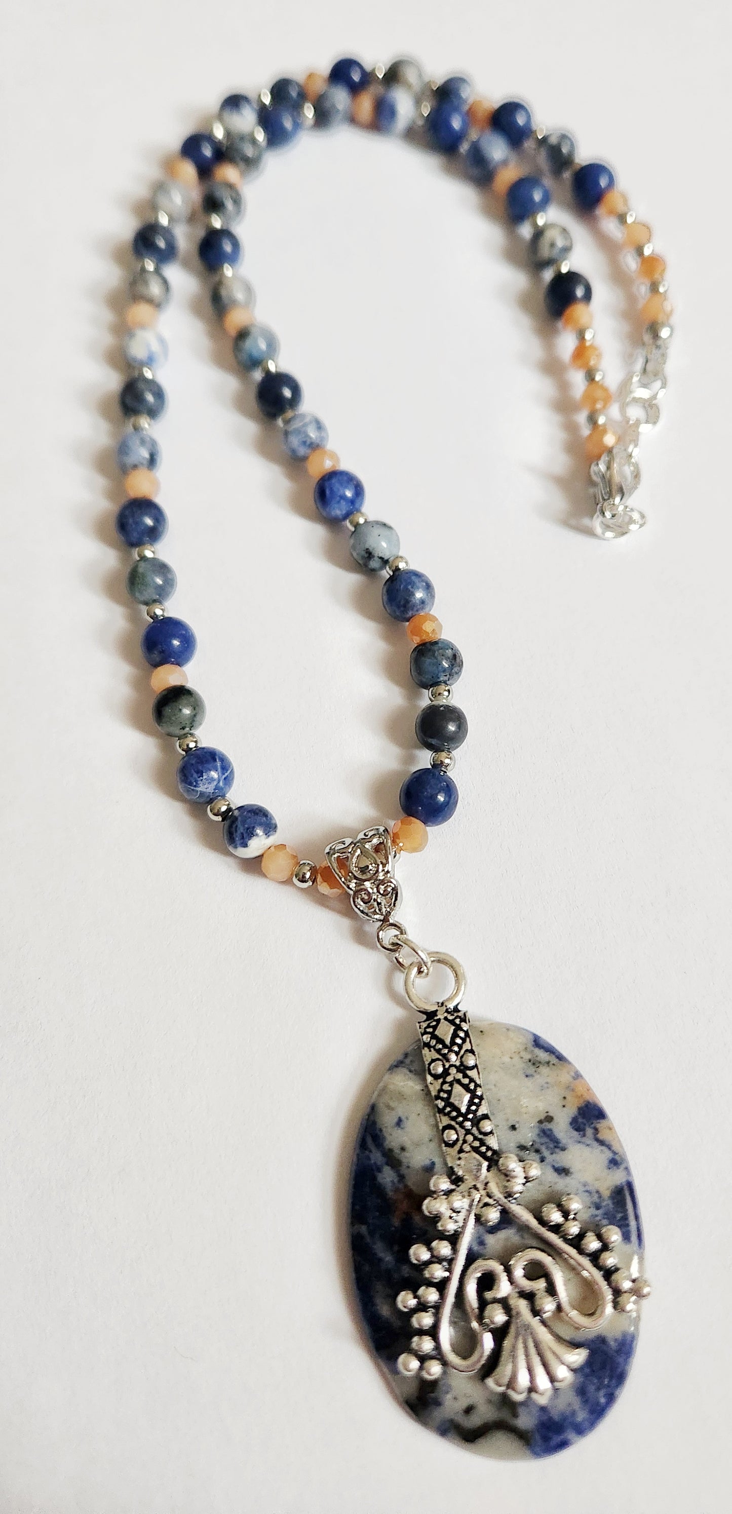 Sodalite gemstone necklace, beaded statement necklace, gift for Mom, sister gift, artisan silver jewelry