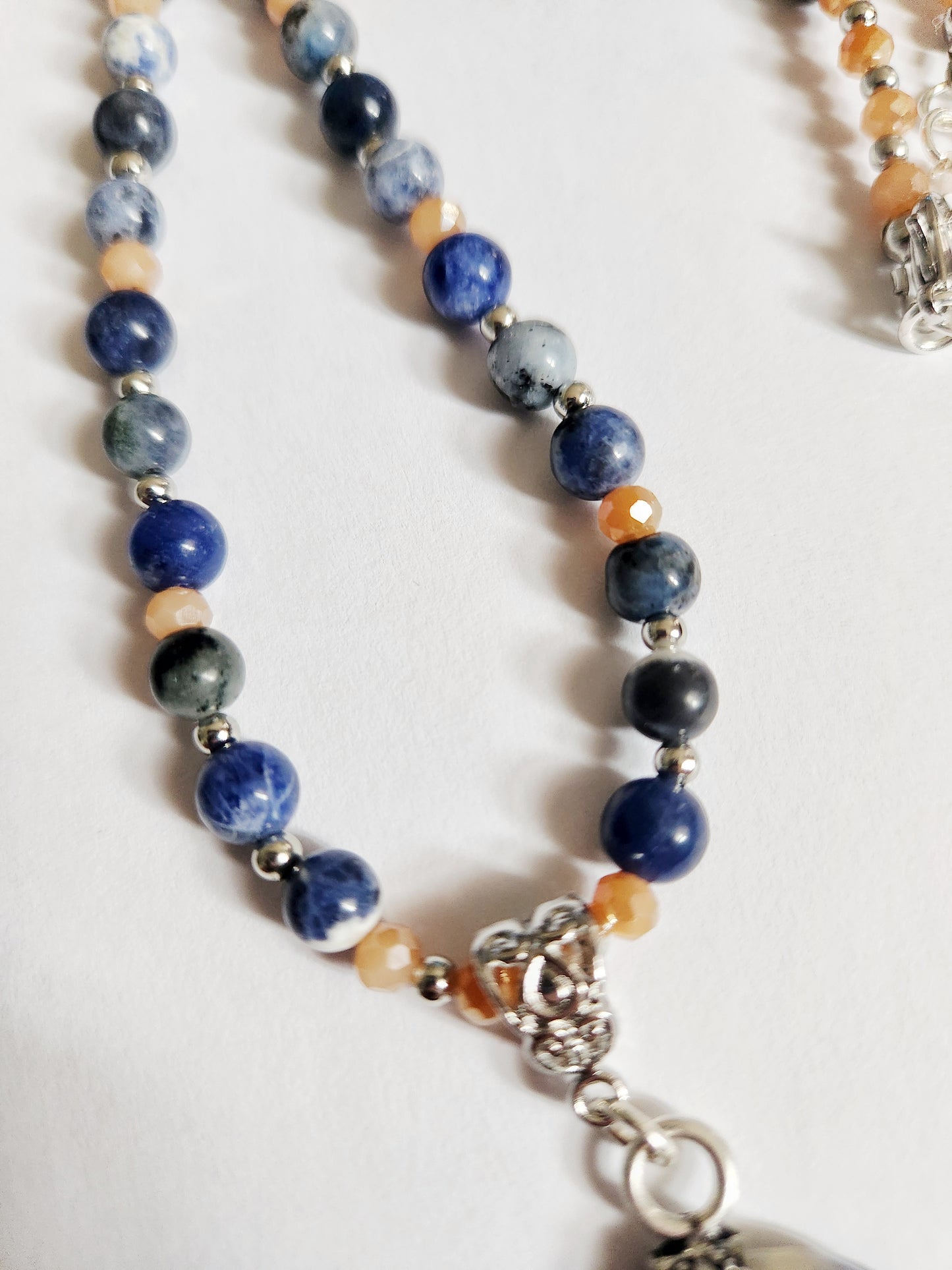 Sodalite gemstone necklace, beaded statement necklace, gift for Mom, sister gift, artisan silver jewelry