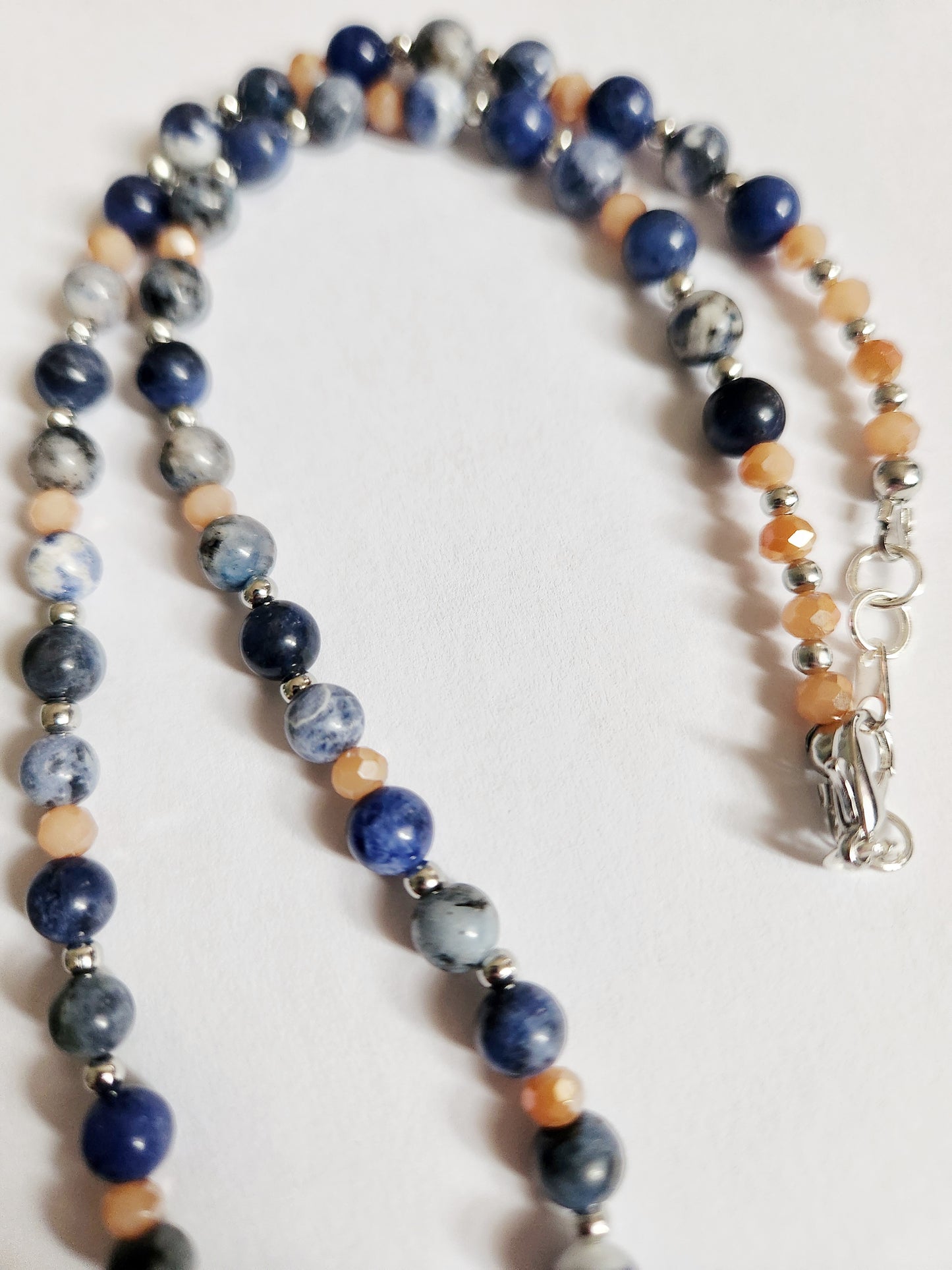 Sodalite gemstone necklace, beaded statement necklace, gift for Mom, sister gift, artisan silver jewelry