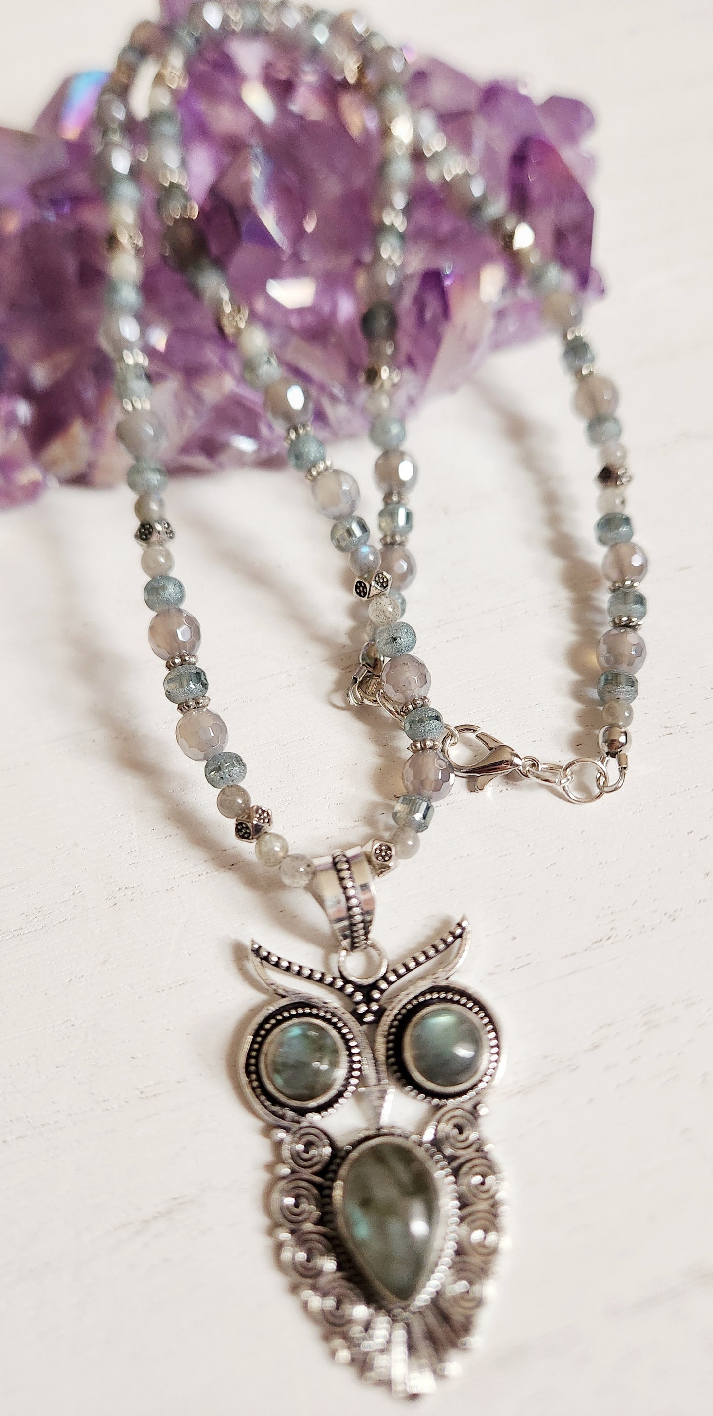 Owl Necklace, Stone Necklace, Statement Necklace, Beaded Necklace, Sister Gift, Gift for Mom