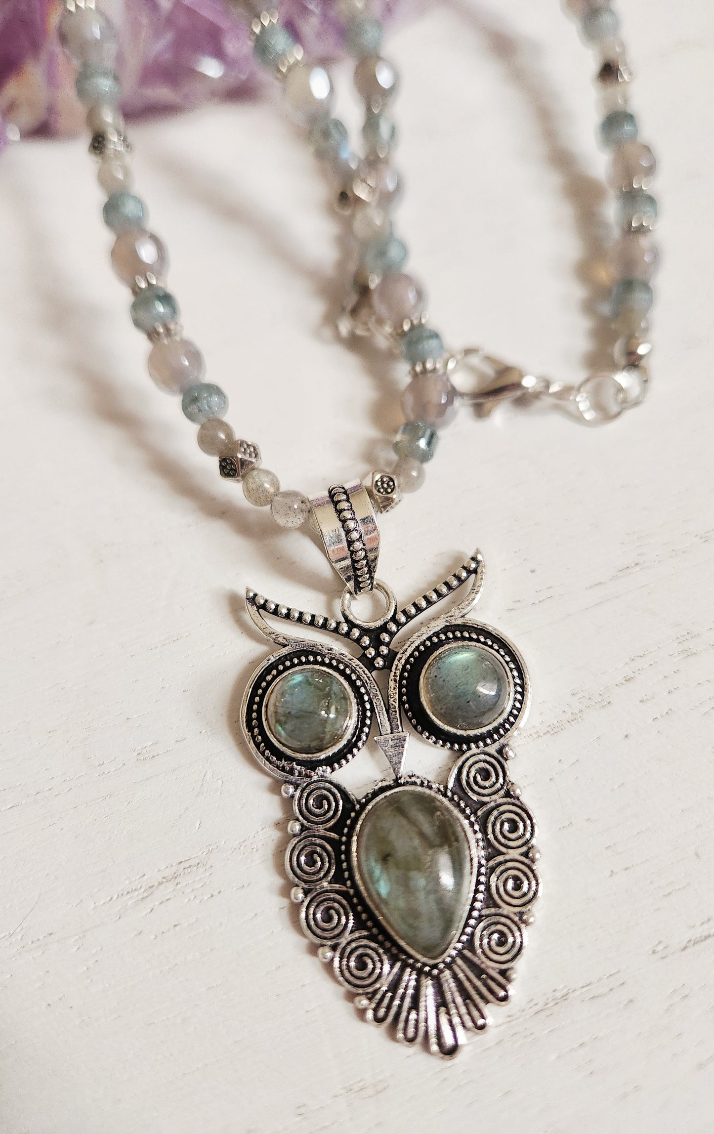 Owl Necklace, Stone Necklace, Statement Necklace, Beaded Necklace, Sister Gift, Gift for Mom