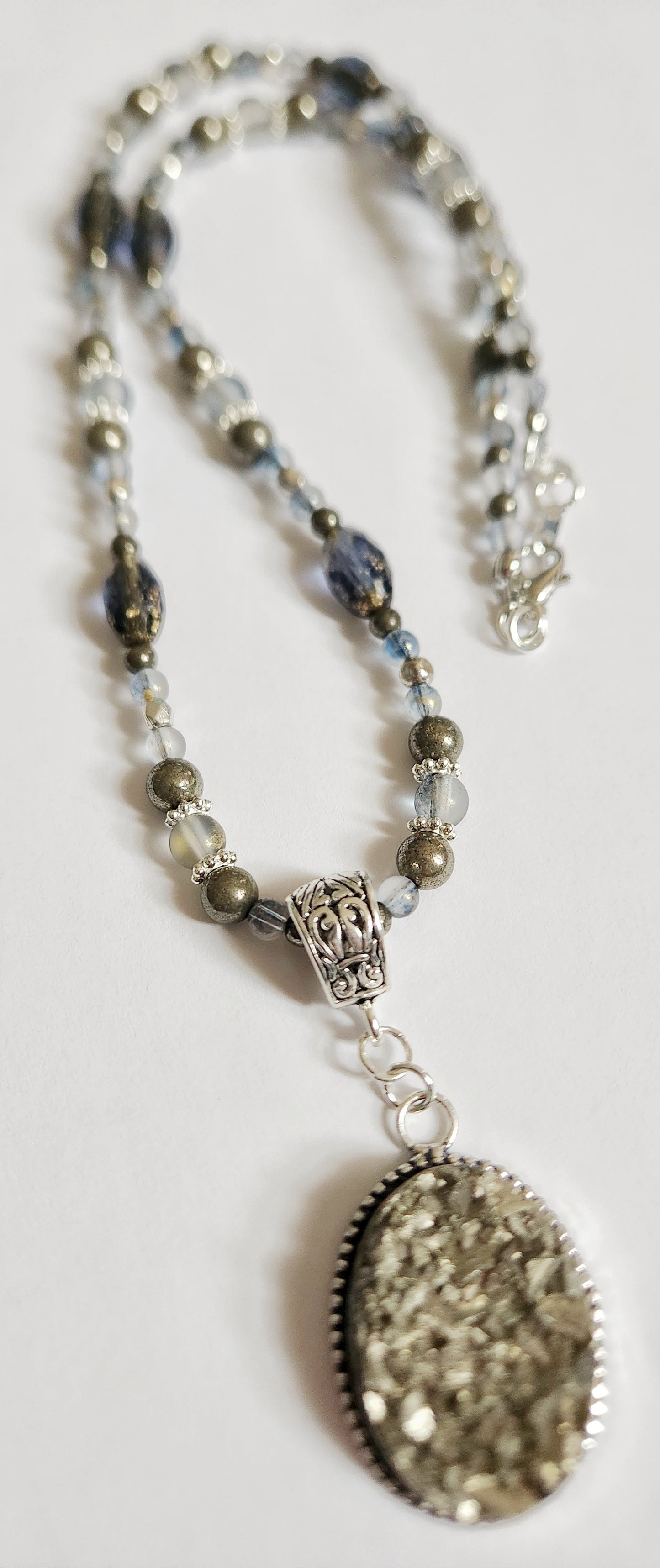 Pyrite gemstone necklace, beaded statement necklace, gift for Mom, sister gift, artisan silver jewelry