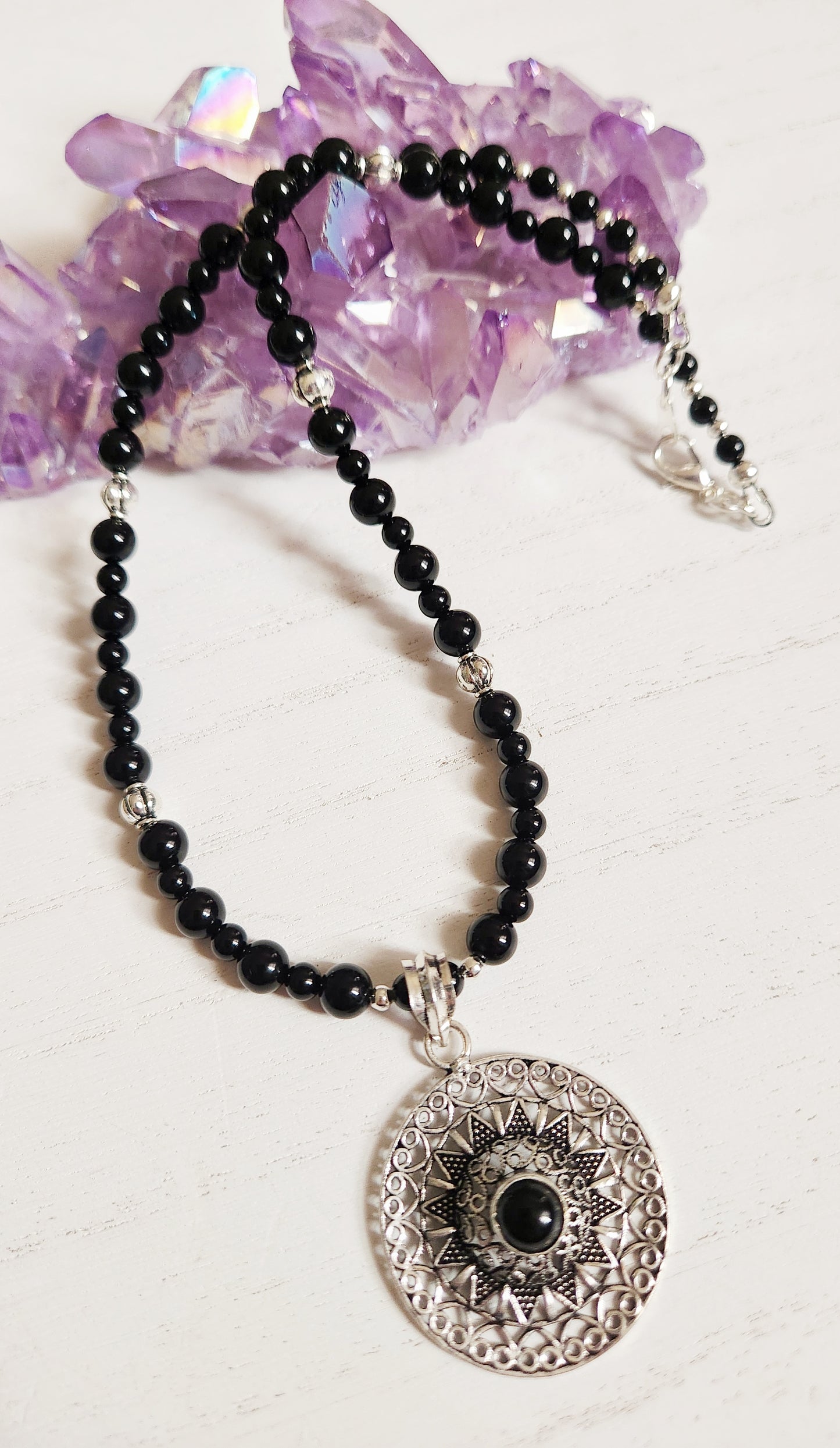 Onyx necklace, choker necklace, unisex necklace, beaded statement necklace, wife gift, husband gift, Magickal Moon jewelry