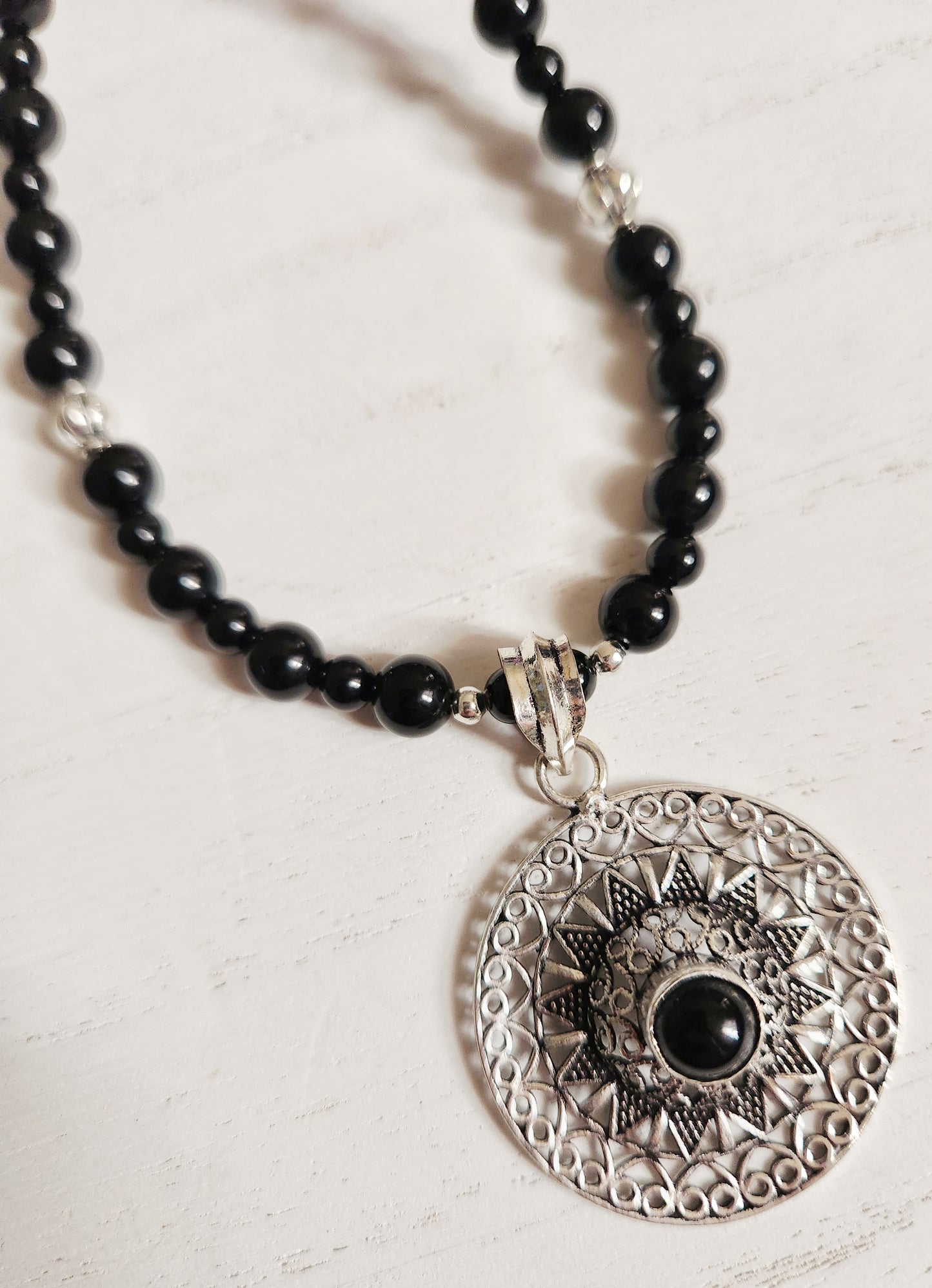 Onyx necklace, choker necklace, unisex necklace, beaded statement necklace, wife gift, husband gift, Magickal Moon jewelry