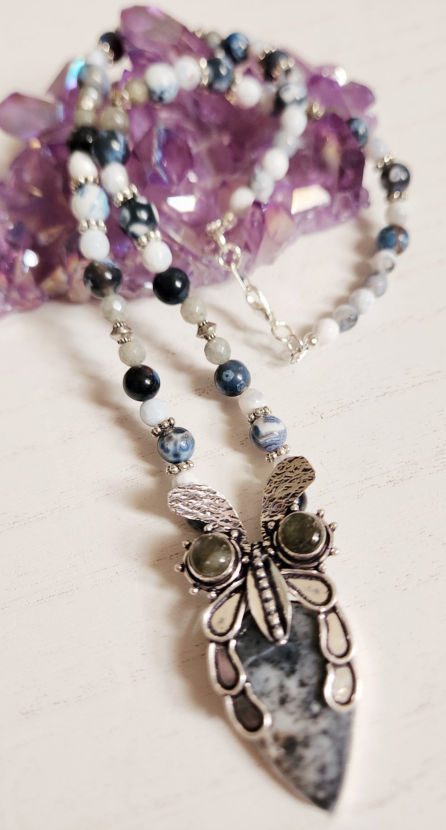 Owl Necklace, Stone Necklace, Statement Necklace, Beaded Necklace, Sister Gift, Gift for Mom