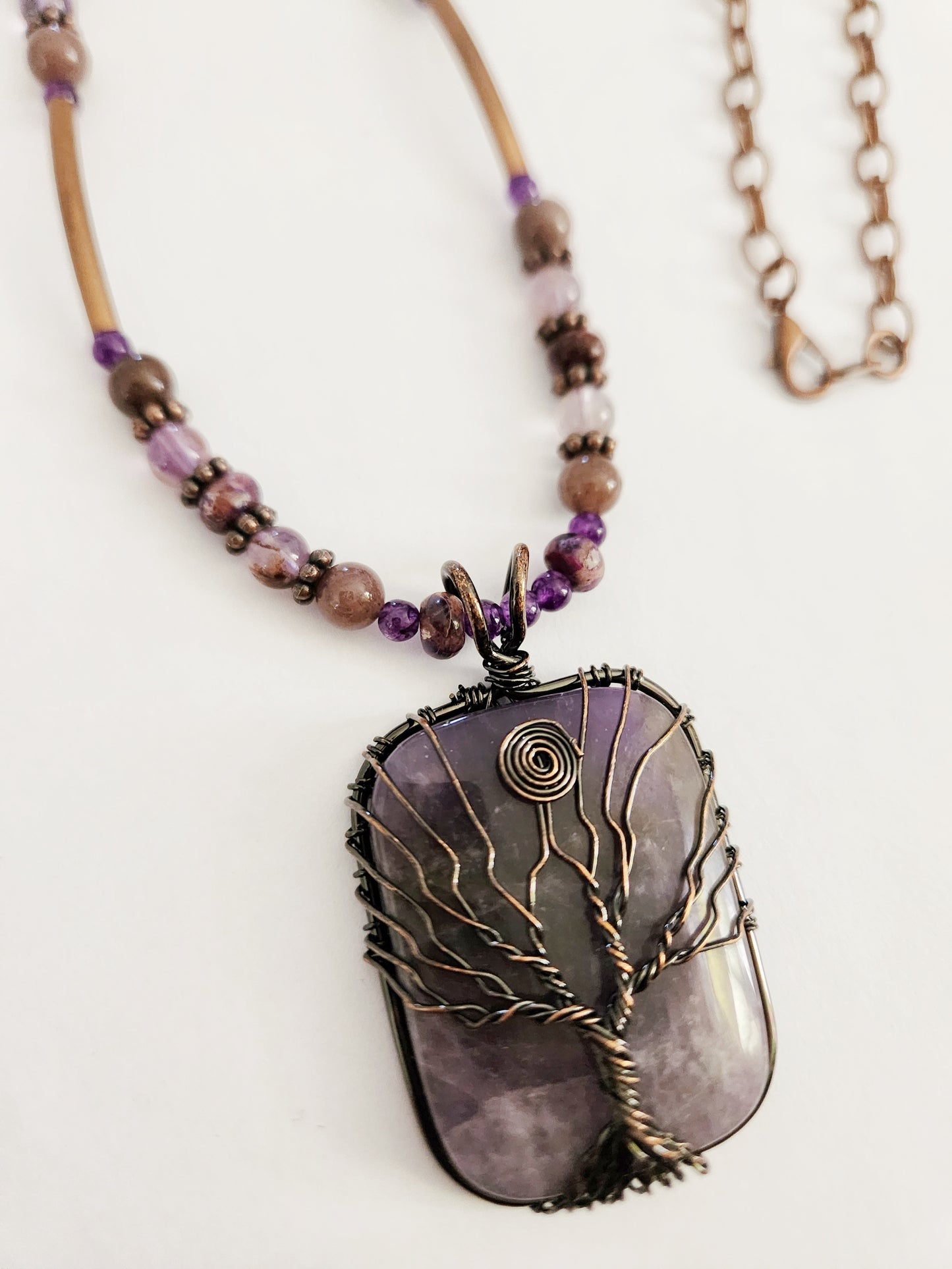 Amethyst Necklace, Tree of Life necklace , copper jewelry, Art deco necklace, Best Friend gift