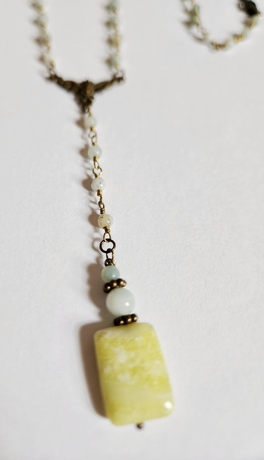 Serpentine and Amazonite Y style chain necklace