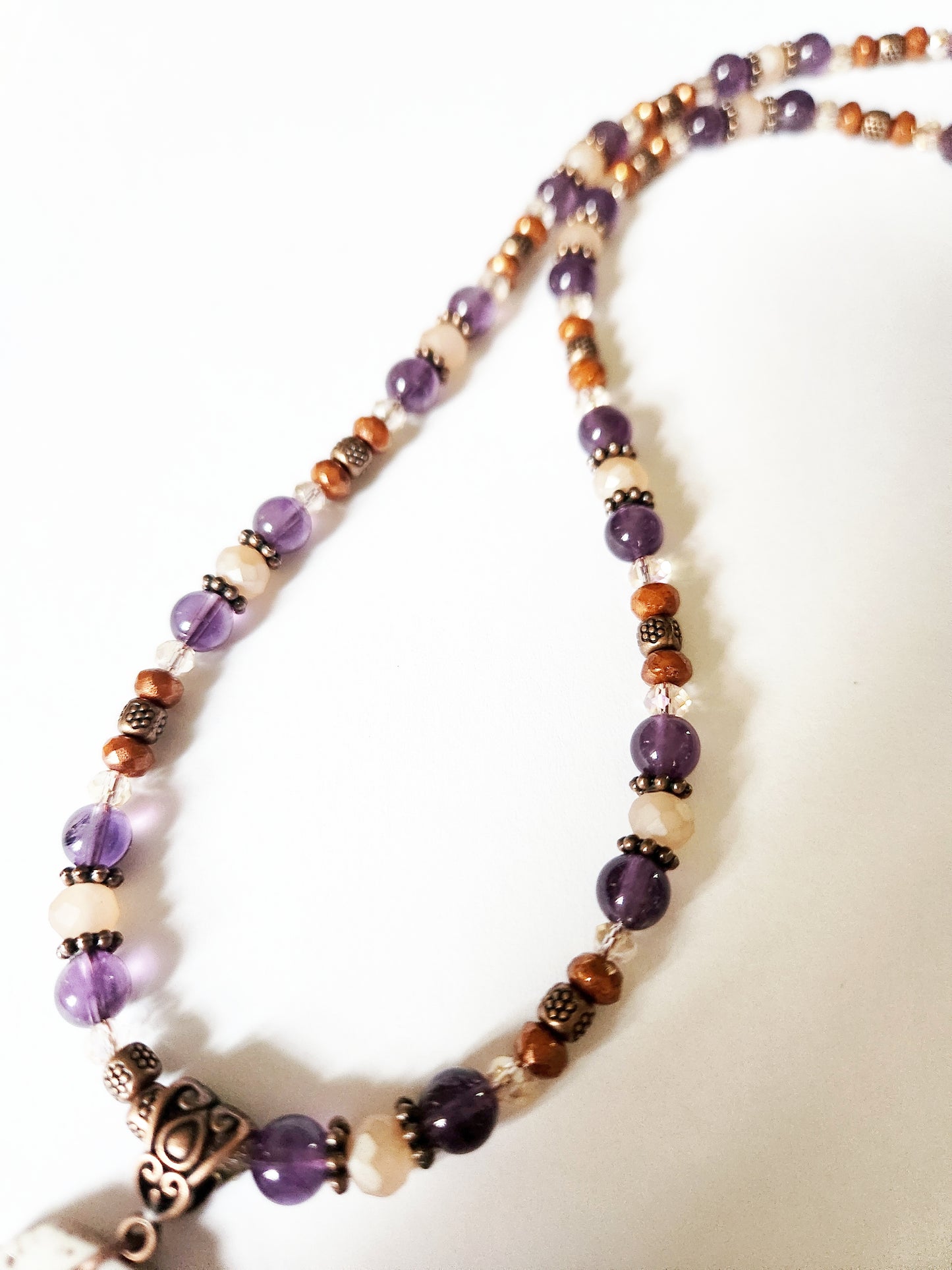 Halloween skull Amethyst gemstone copper necklace