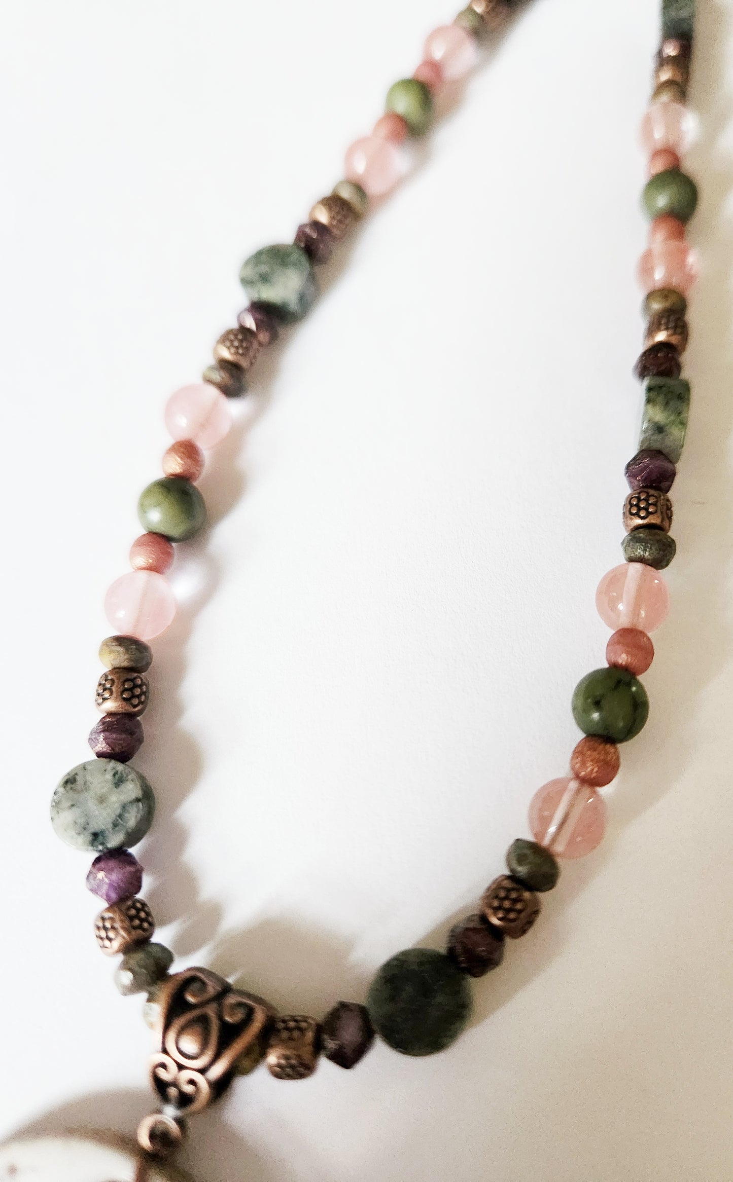 Ceramic mushroom gemstone copper necklace