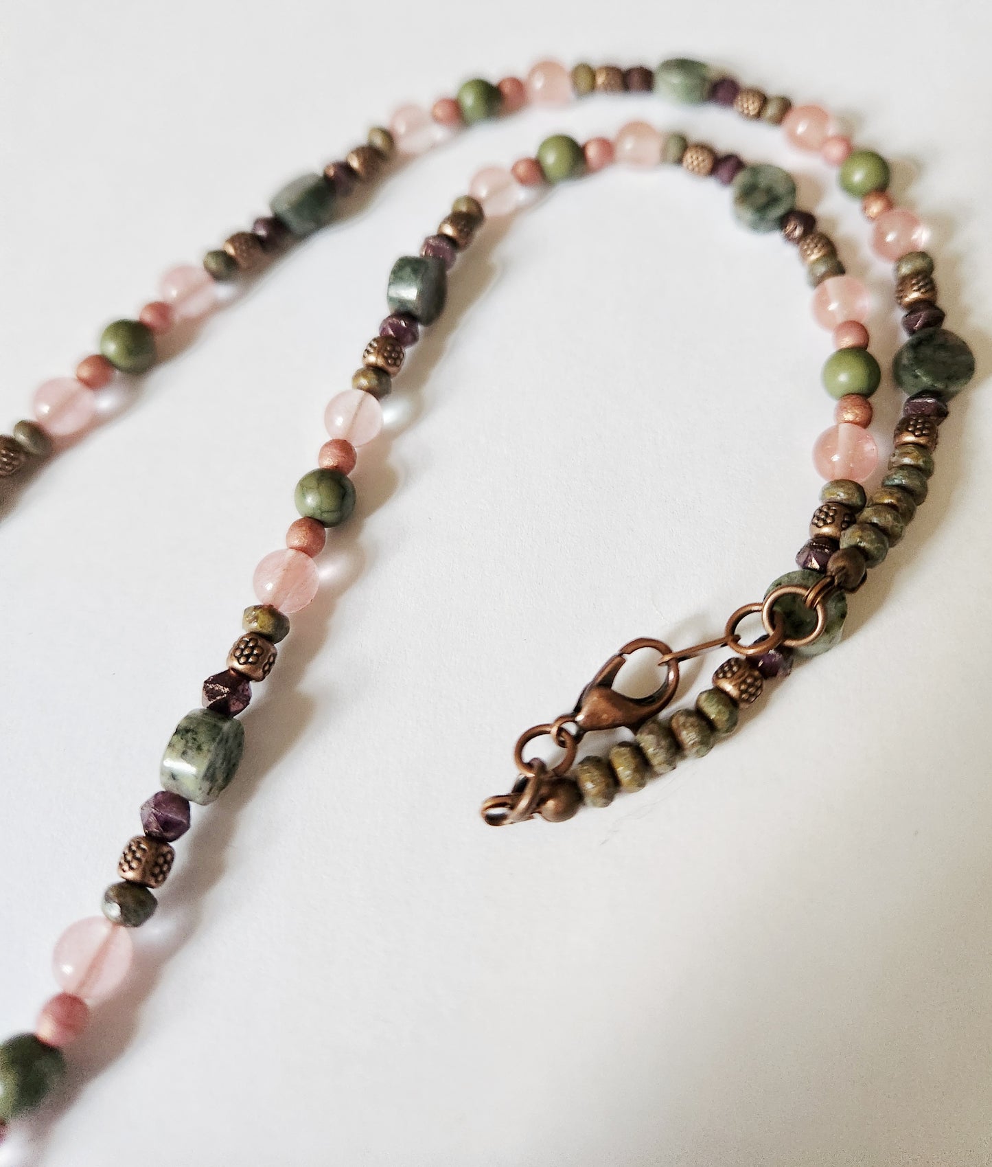 Ceramic mushroom gemstone copper necklace