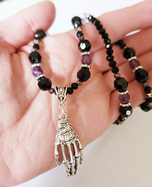 Skeleton necklace, Skeleton hand necklace, Halloween necklace, silver jewelry, statement necklaces for women, birthday gift for best friend, Falloween, Summerween, skeleton jewelry