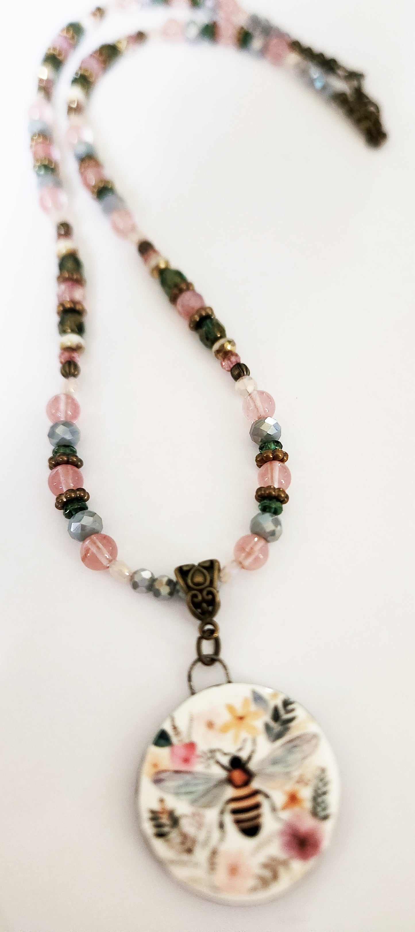 Dark gold bee Cherry Quartz gemstone necklace