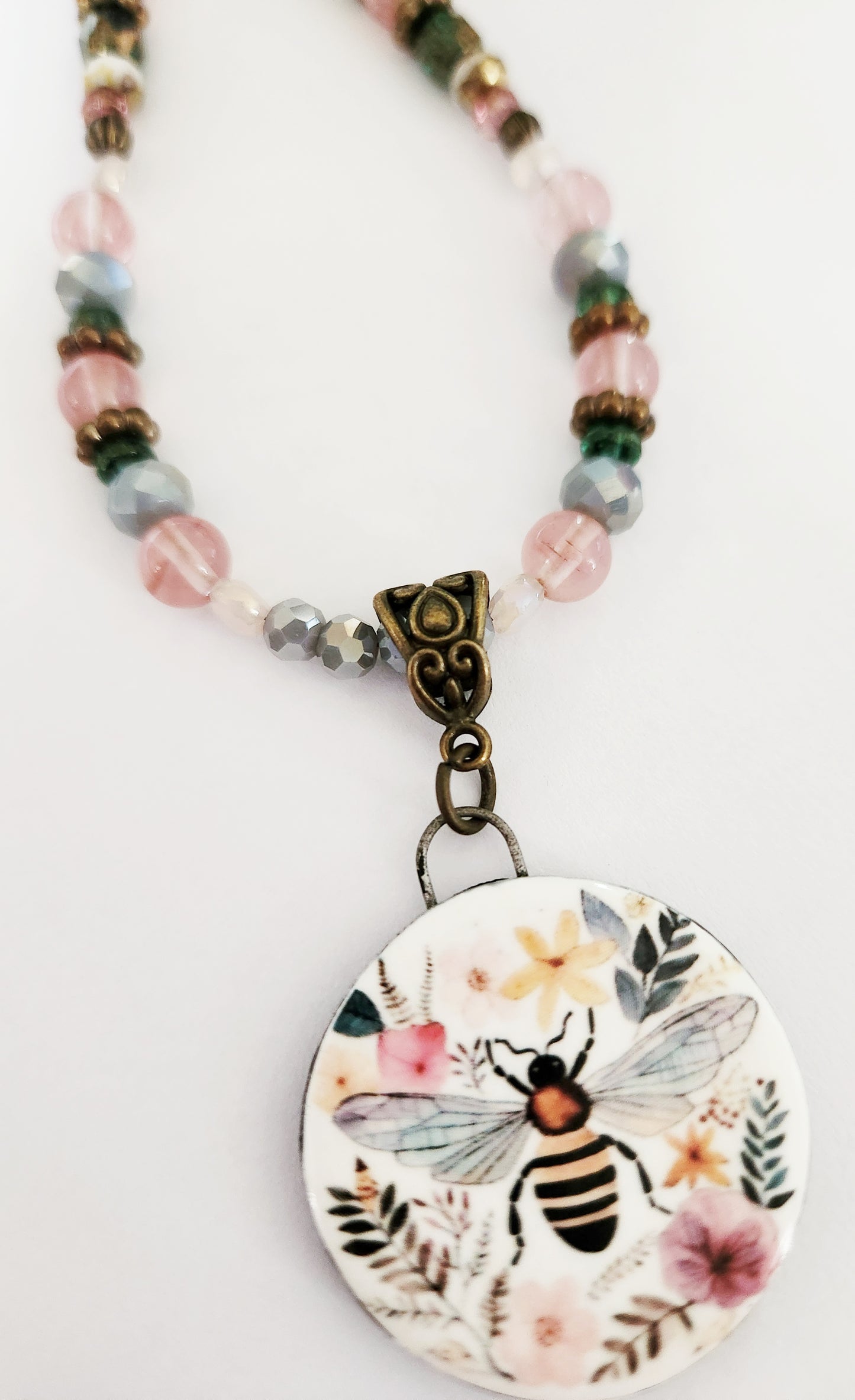 Dark gold bee Cherry Quartz gemstone necklace