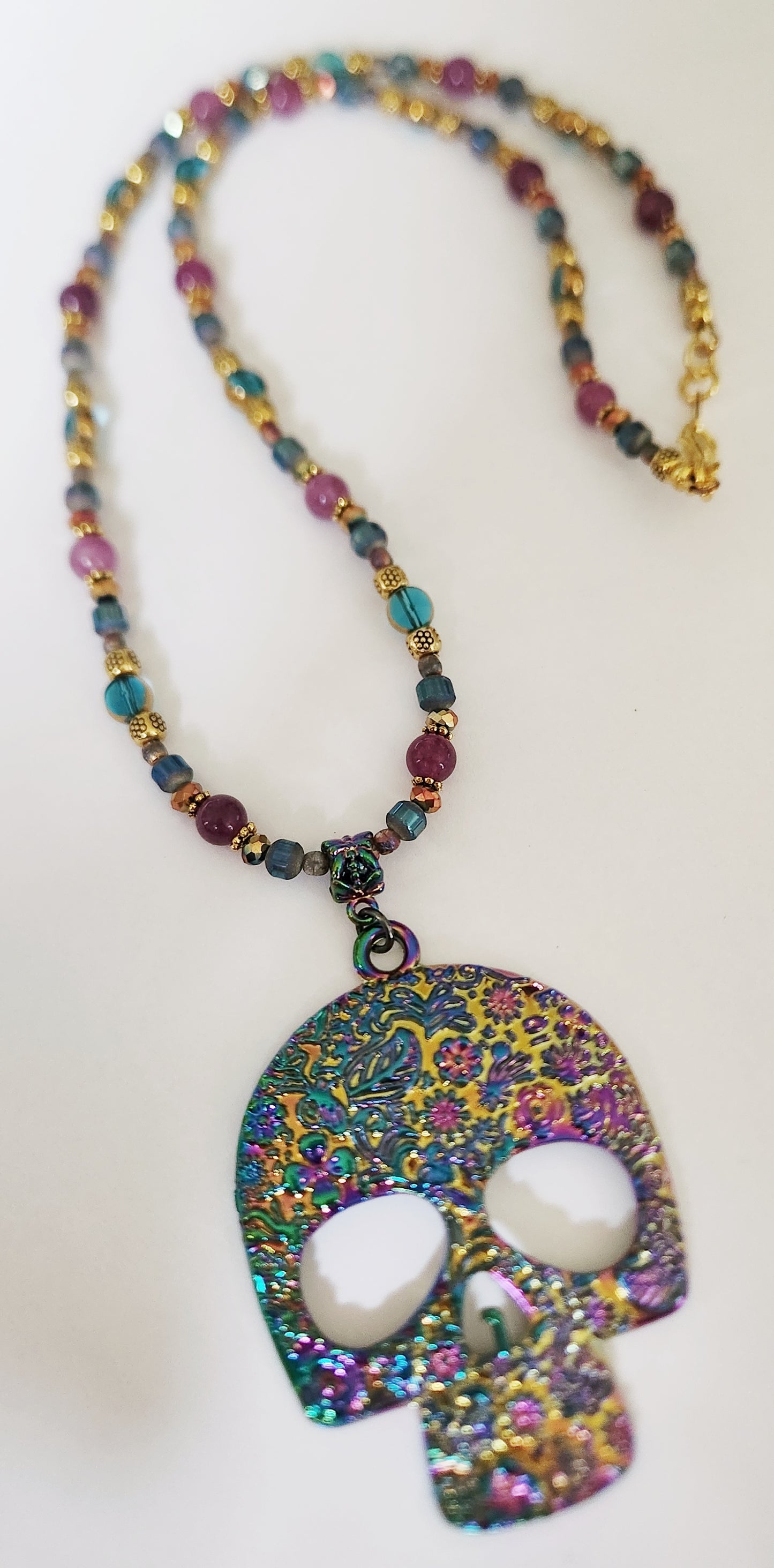 Skeleton necklace, rainbow necklace, rainbow jewelry, Halloween necklace, gold jewelry, statement necklaces for women, birthday gift for best friend, Falloween, Summerween, skeleton jewelry