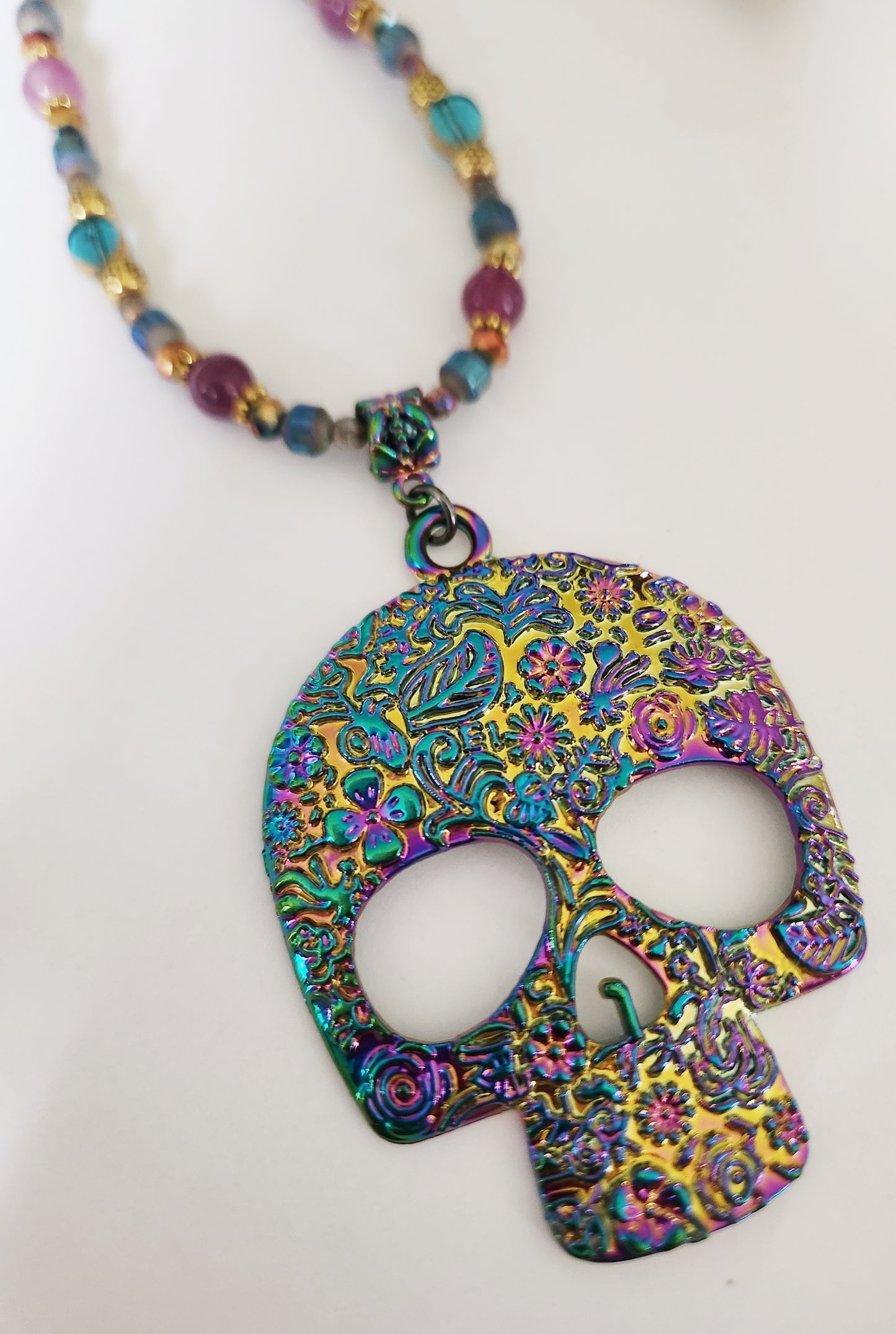 Skeleton necklace, rainbow necklace, rainbow jewelry, Halloween necklace, gold jewelry, statement necklaces for women, birthday gift for best friend, Falloween, Summerween, skeleton jewelry