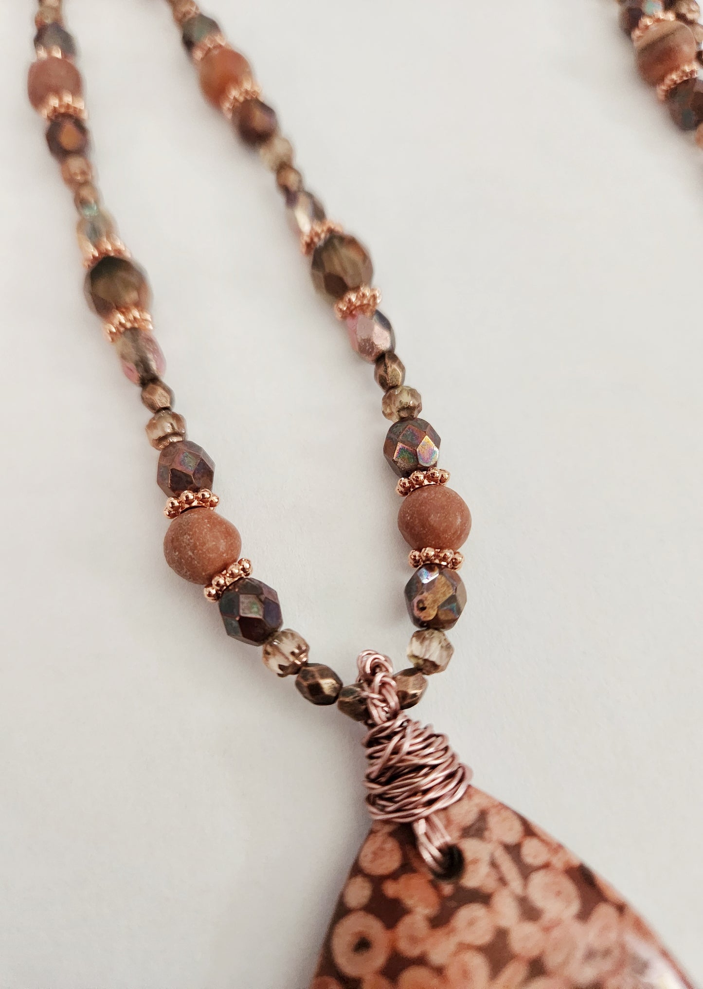 Jasper and Sunstone gemstone copper necklace