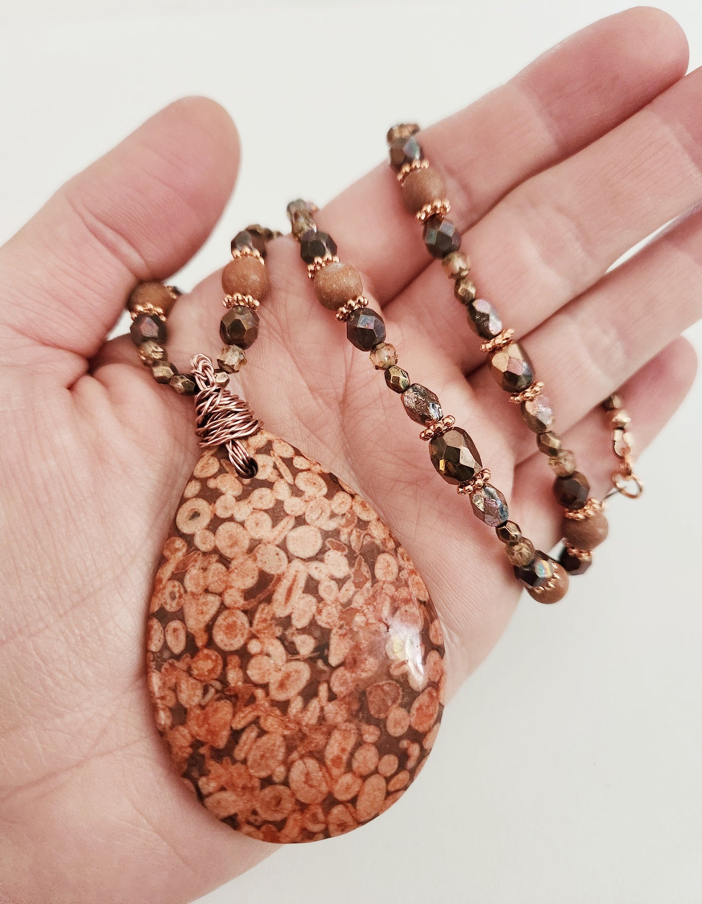Jasper and Sunstone gemstone copper necklace