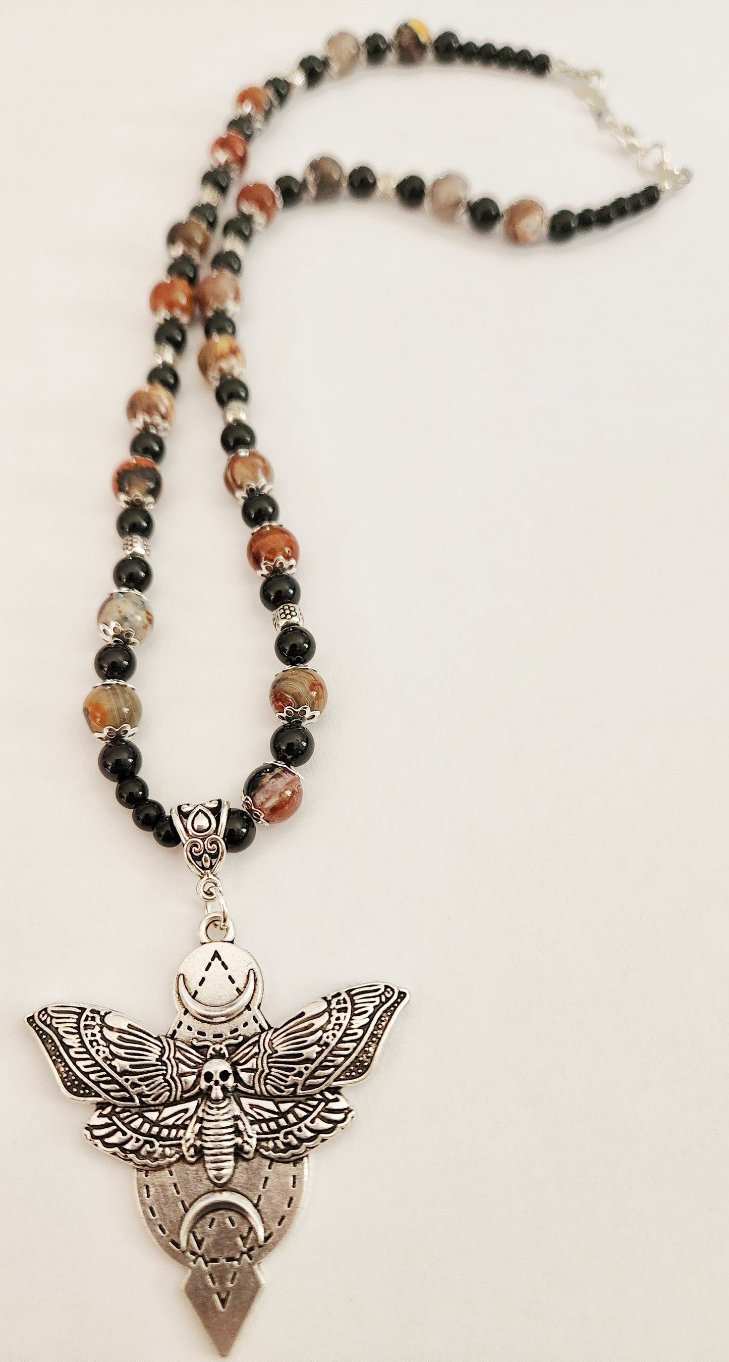Death head moth necklace, unisex necklace, Summerween, Falloween, Halloween jewelry, beaded necklace, moth jewelry
