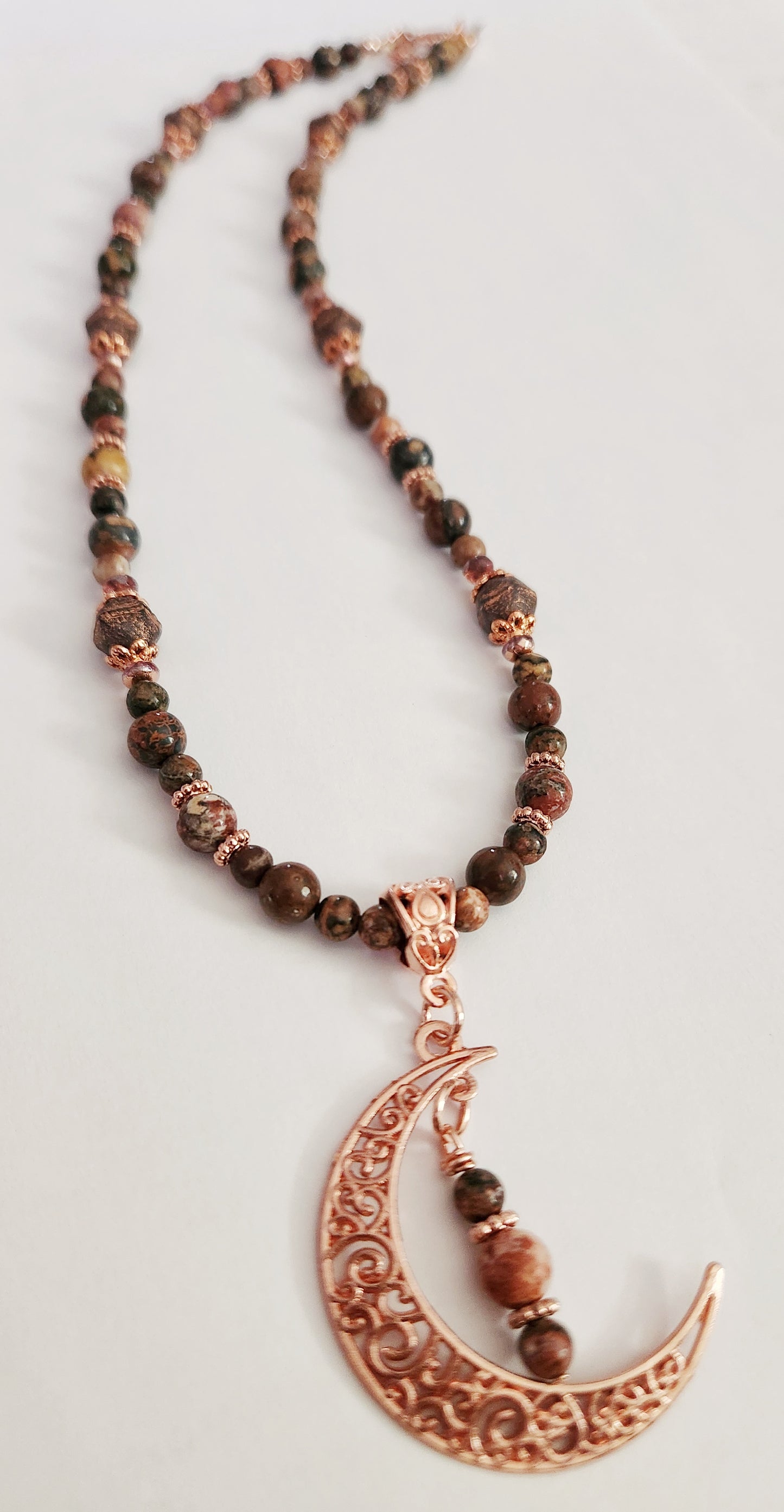 Rose gold crescent moon Jasper gemstone necklace