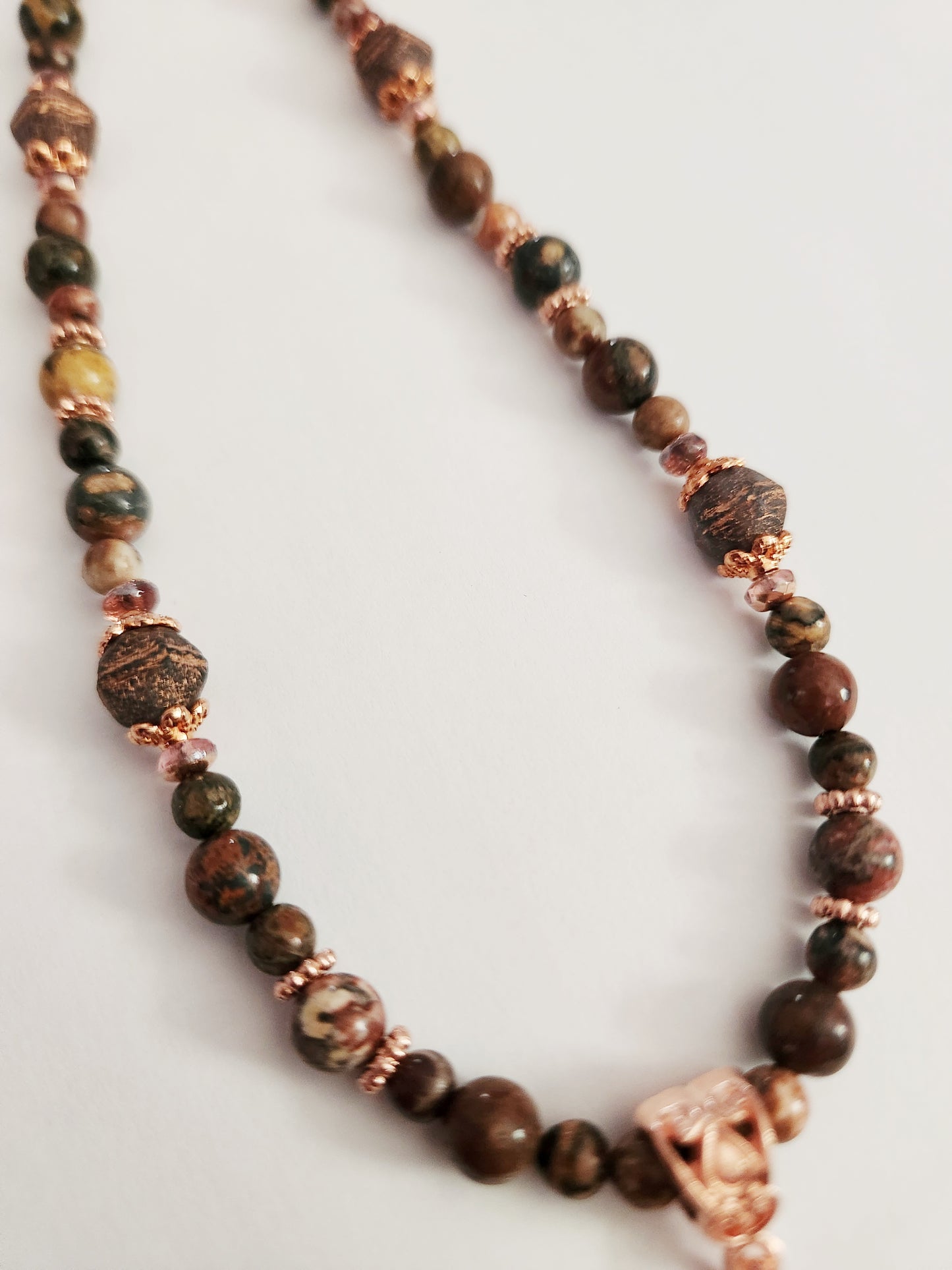 Rose gold crescent moon Jasper gemstone necklace