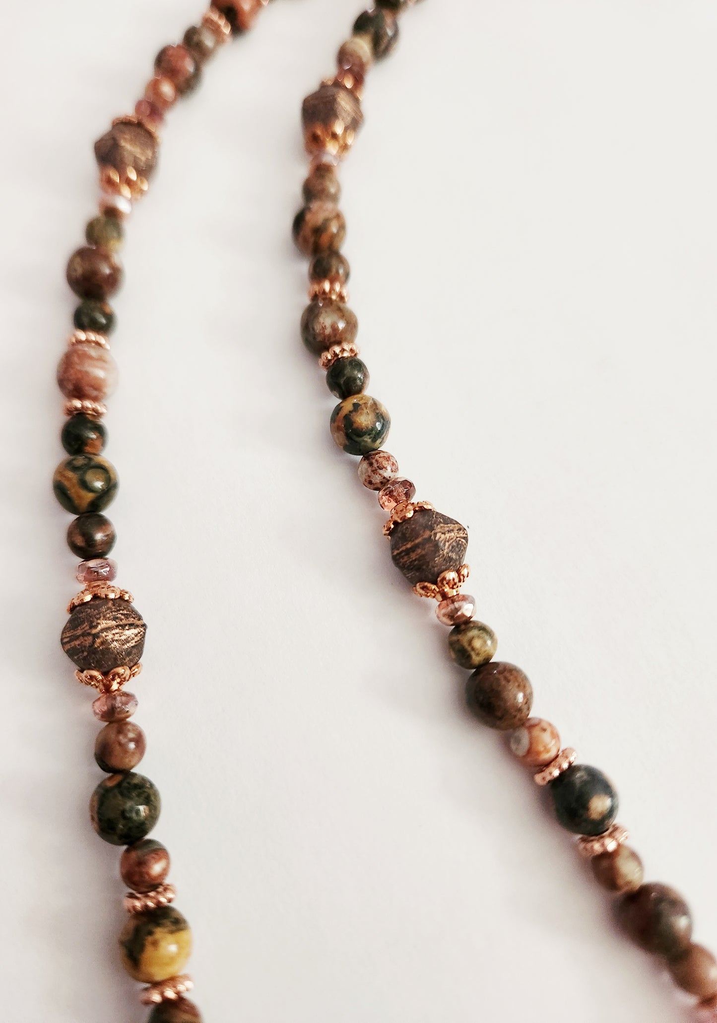 Rose gold crescent moon Jasper gemstone necklace