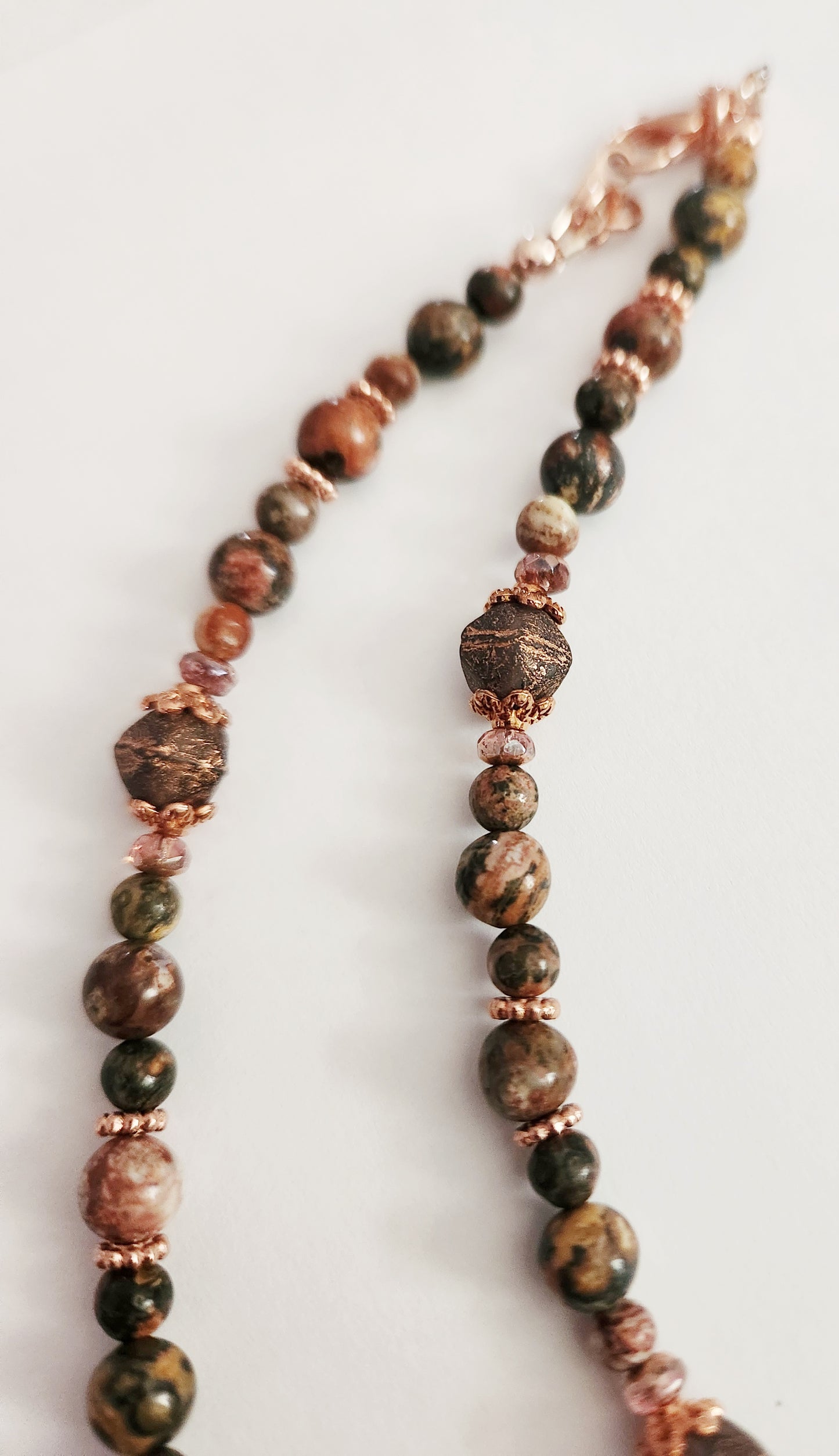 Rose gold crescent moon Jasper gemstone necklace