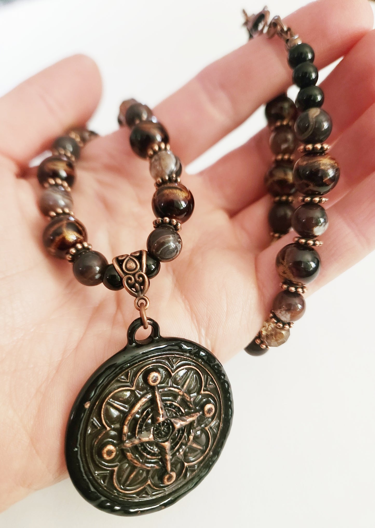 Copper pendant Agate gemstone necklace